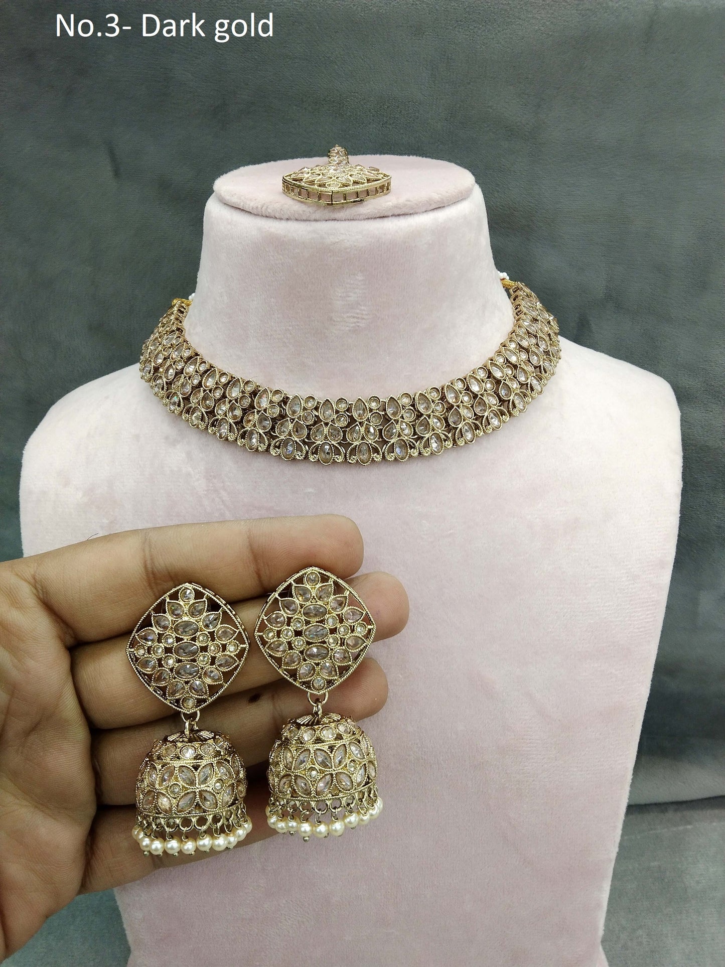 Antique Gold Necklace Jewellery Set/ dark gold Indian Bridal Wedding niti Jewellery