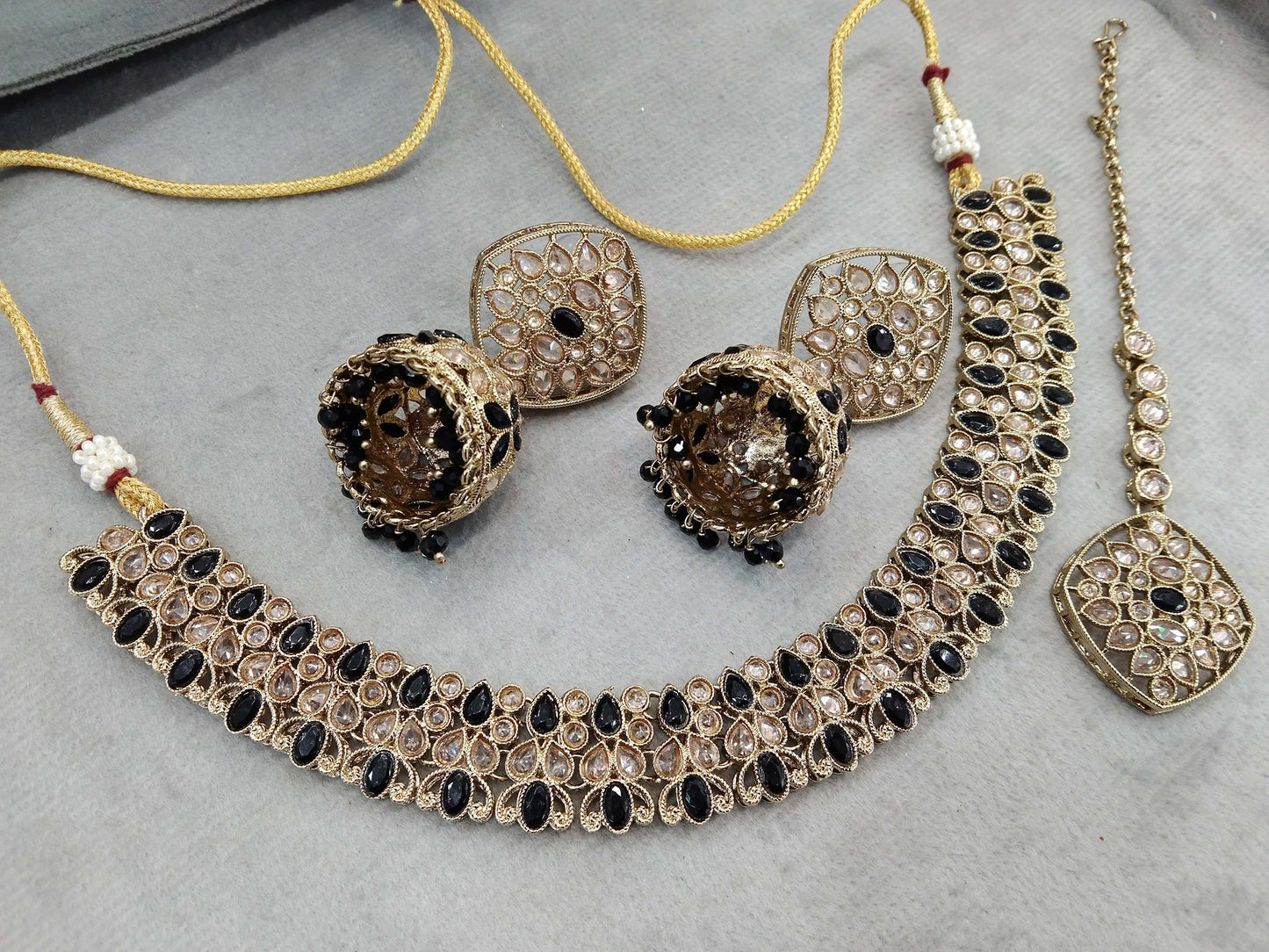Antique Gold Necklace Set/ Dark Gold Black Indian Bridal Niti Jewellery Online