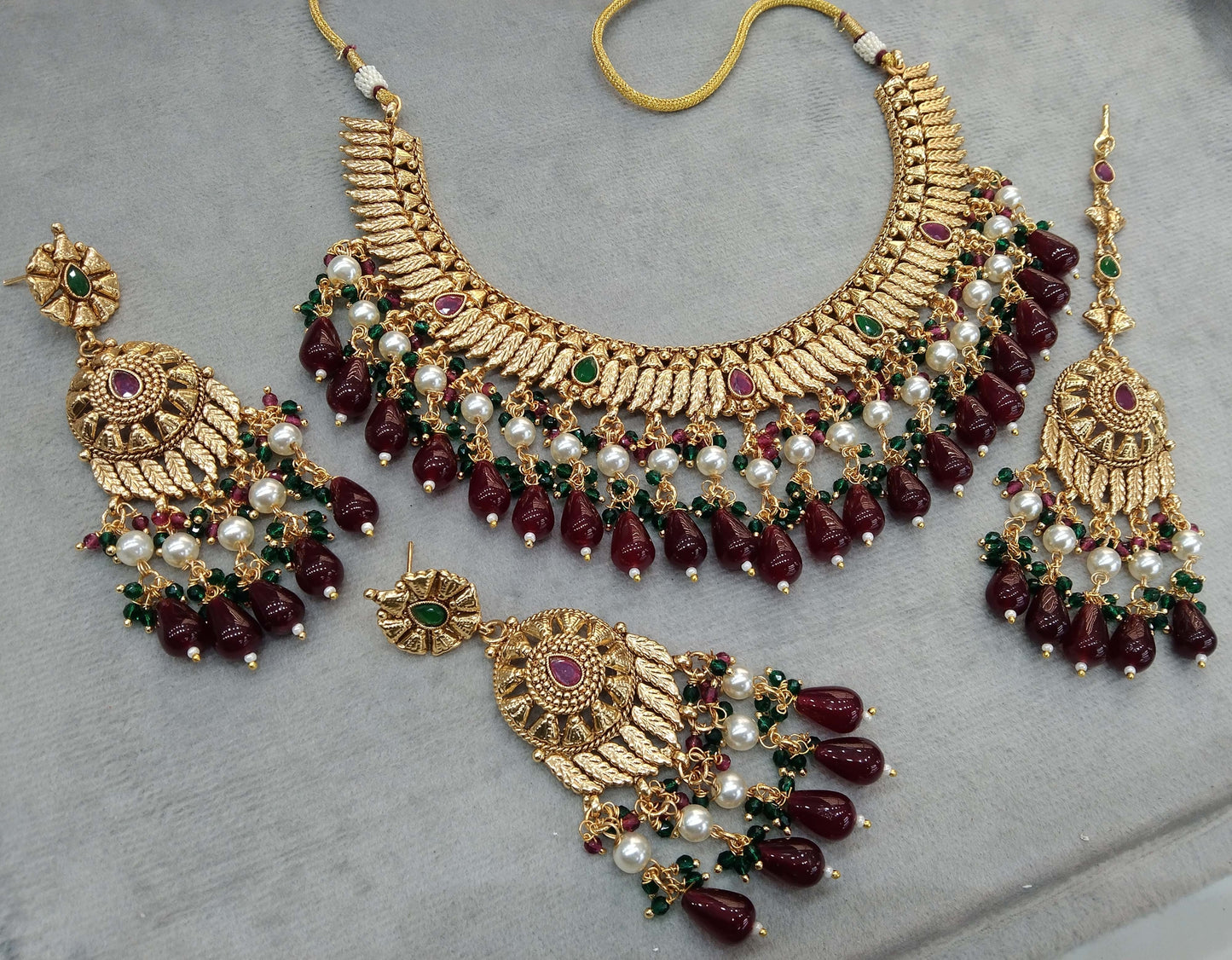 Gold Mehroon Polki Necklace Indian Punjabi Birpal Jewellery