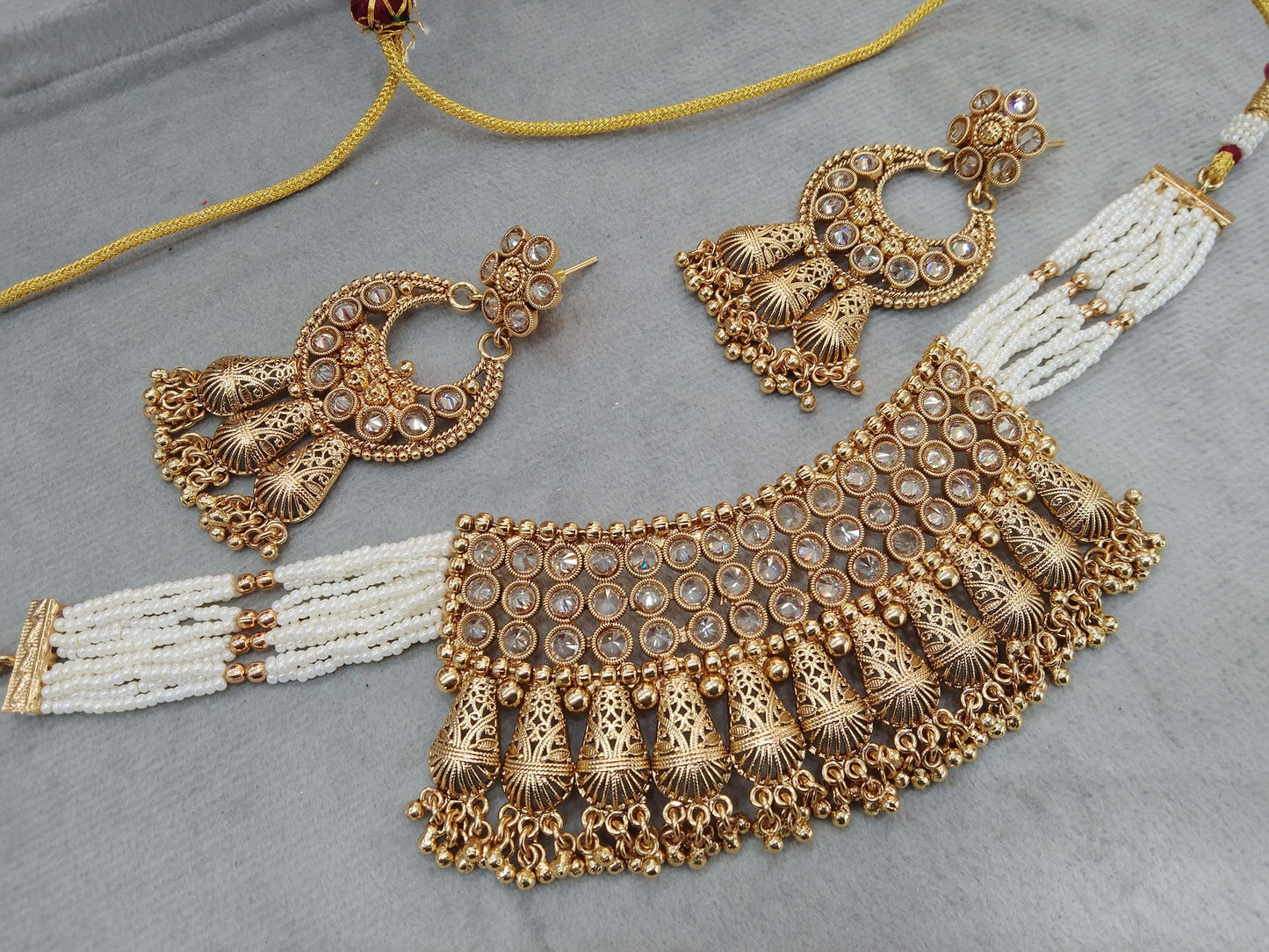 Gold Polki Choker Indian Jewellery Chil Set