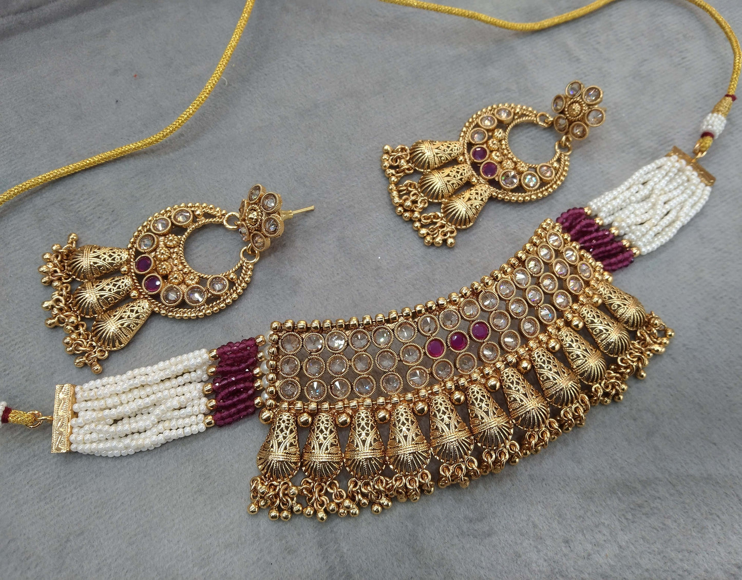 Gold Look Ruby Polki Choker Indian Jewellery Chil Set