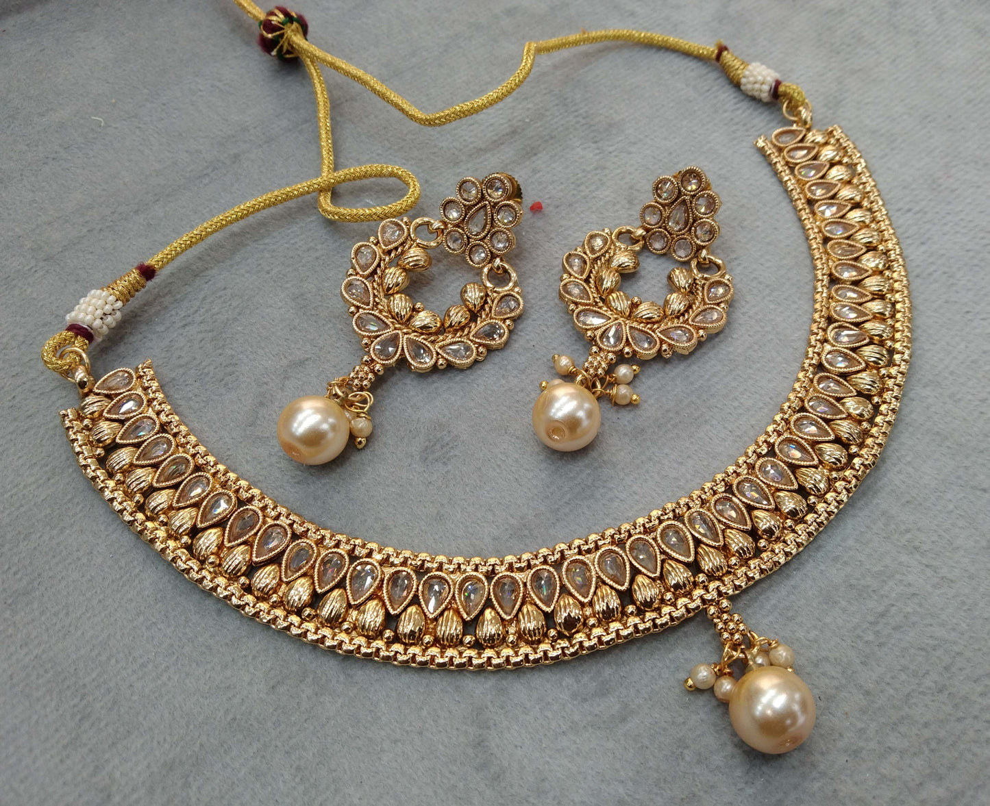 Gold Necklace Jewellery Set/ gold polki necklace Indian pinki Jewellery