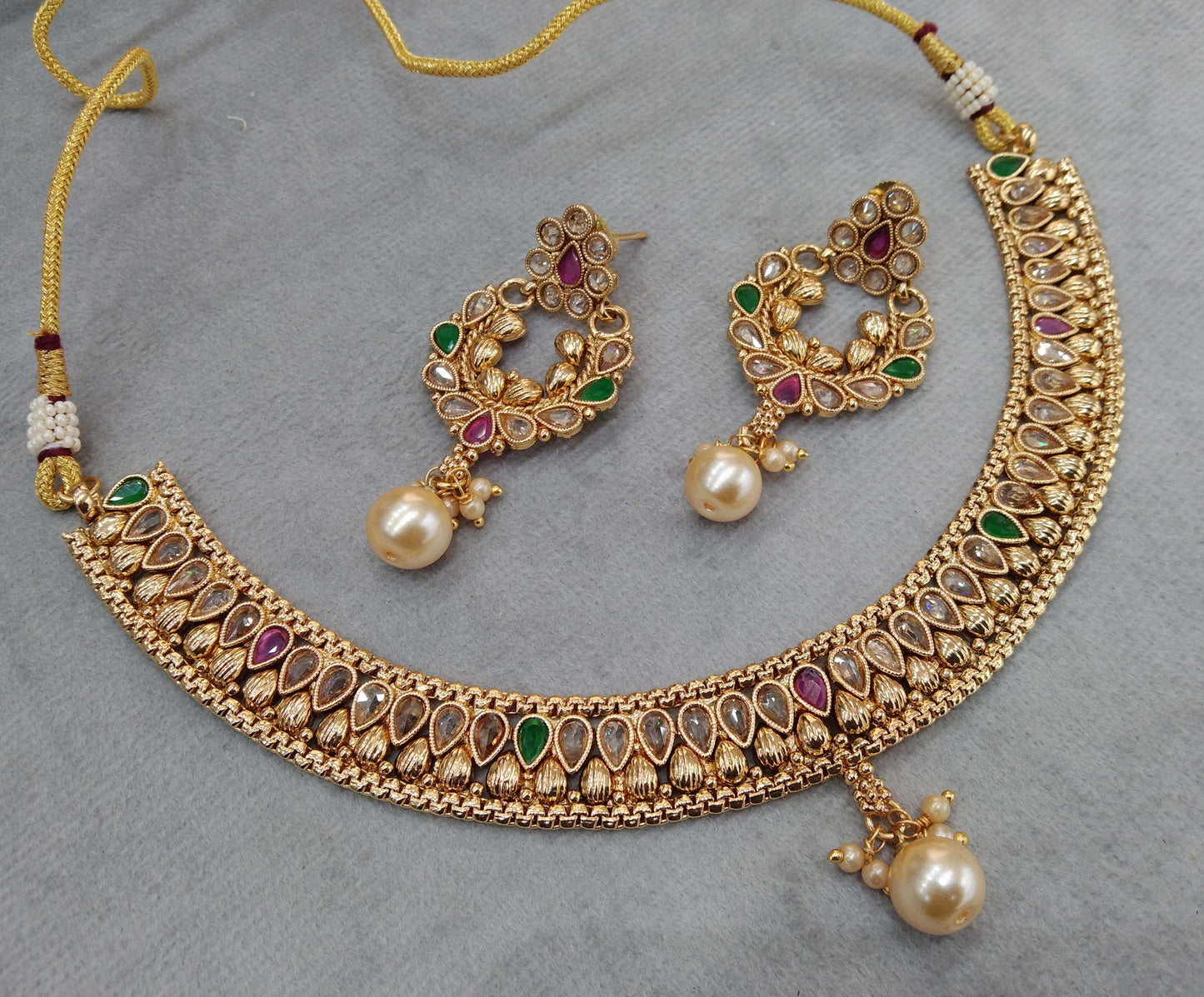 Gold necklace Jewellery Set/ gold ruby polki necklace Indian pinki Jewellery