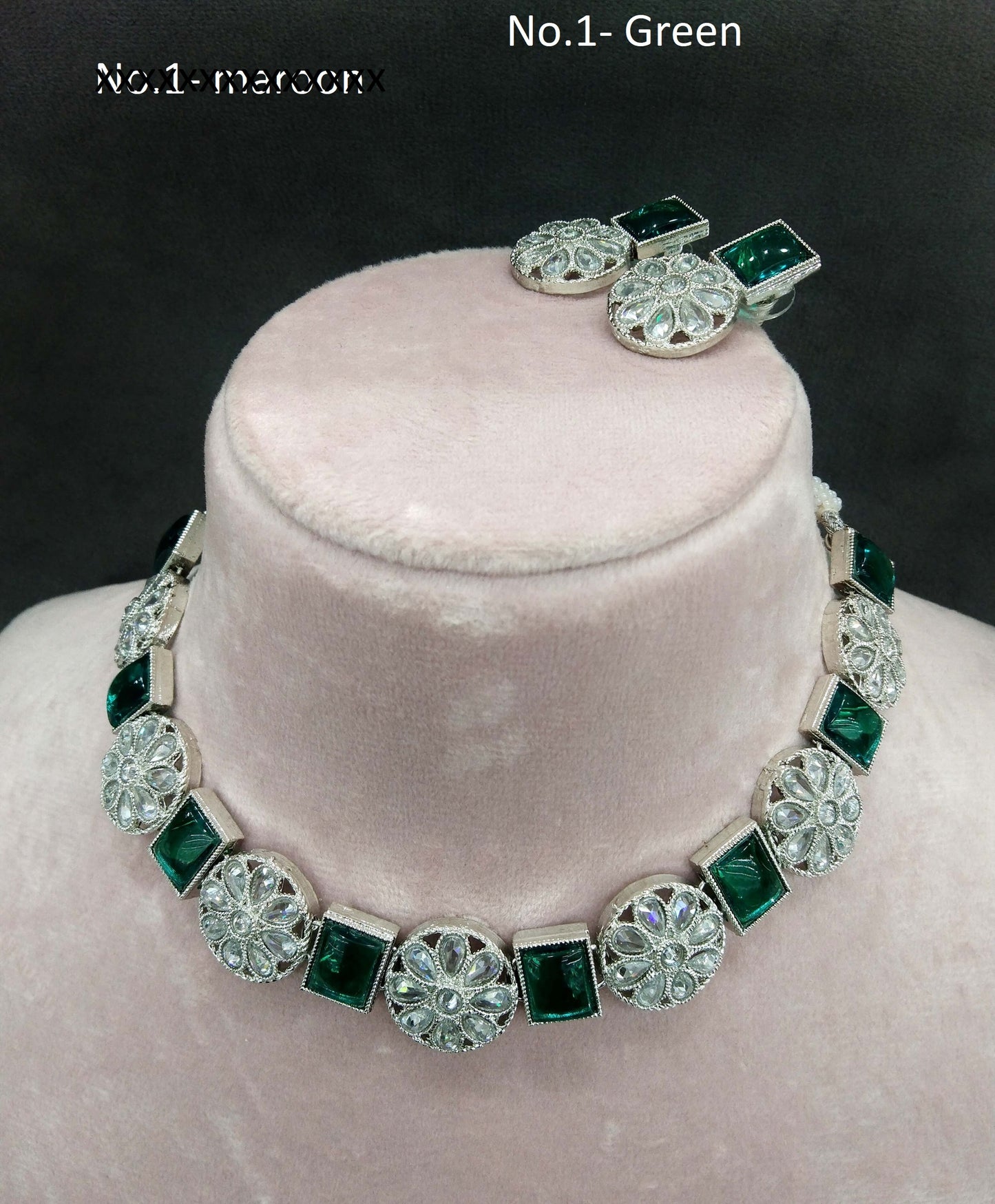 Silver green Indian necklace jewellery lucy set