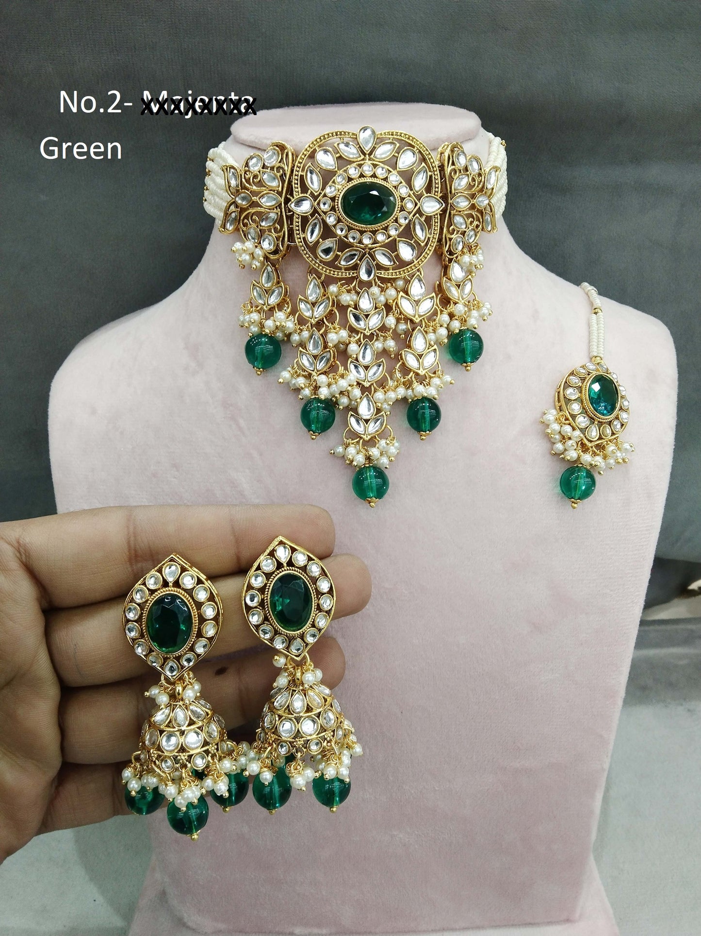 Green Choker Indian Jewellery Gold Kundan Arsh Set