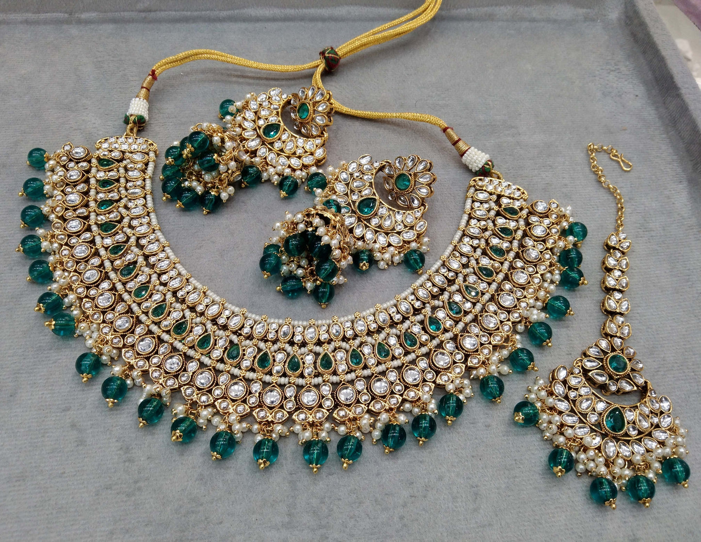 Gold Rama green Kundan necklace nili indian jewellery Set