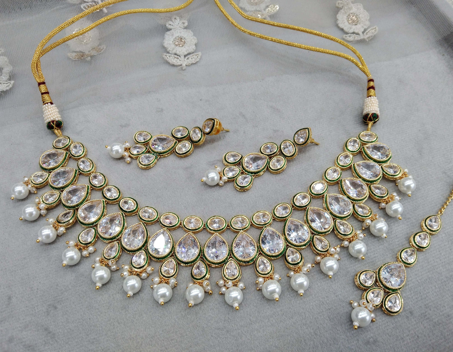 Indian Jewellery/Bridal Gold white Kundan necklace Set Jewellery swaziland