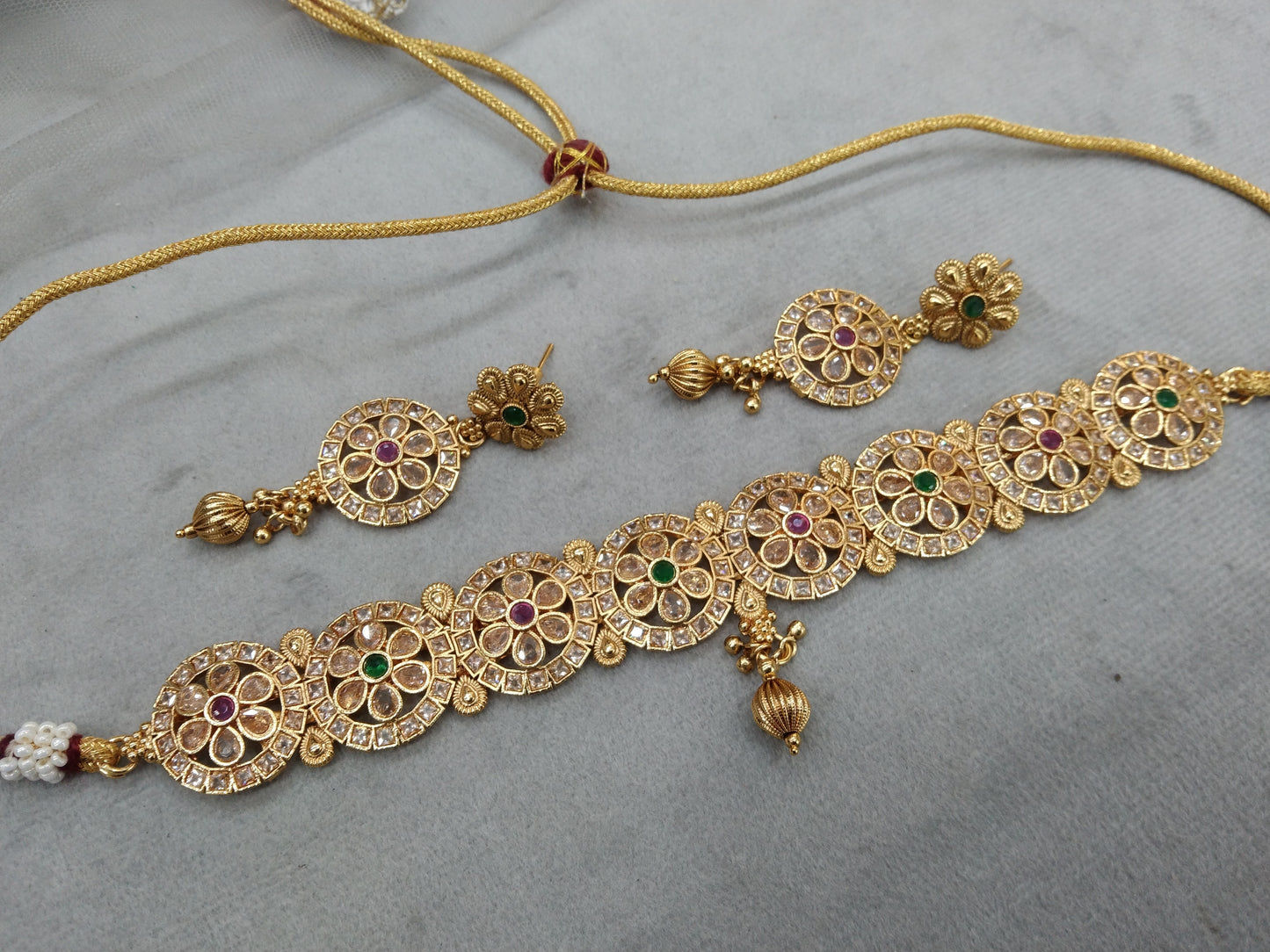 Gold polki ruby green choker Jewellery set/ Gold choker brazil set