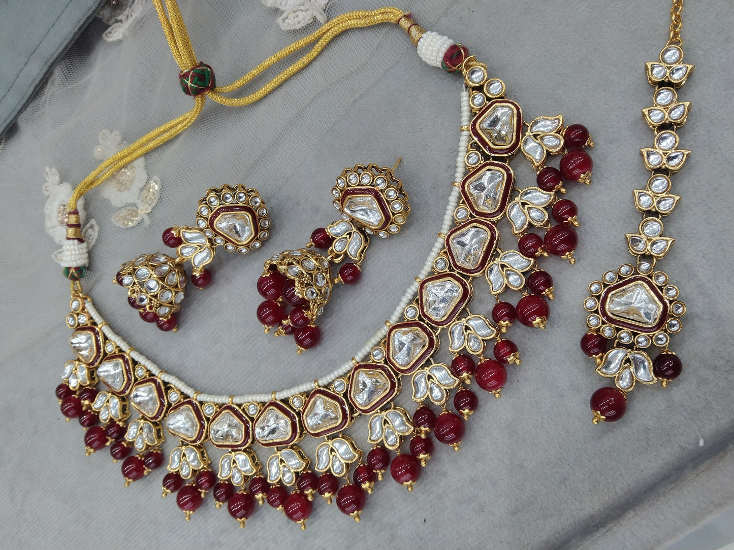Gold ruby Kundan necklace Set/ Gold kundan Indian jewellery kundan atly sets
