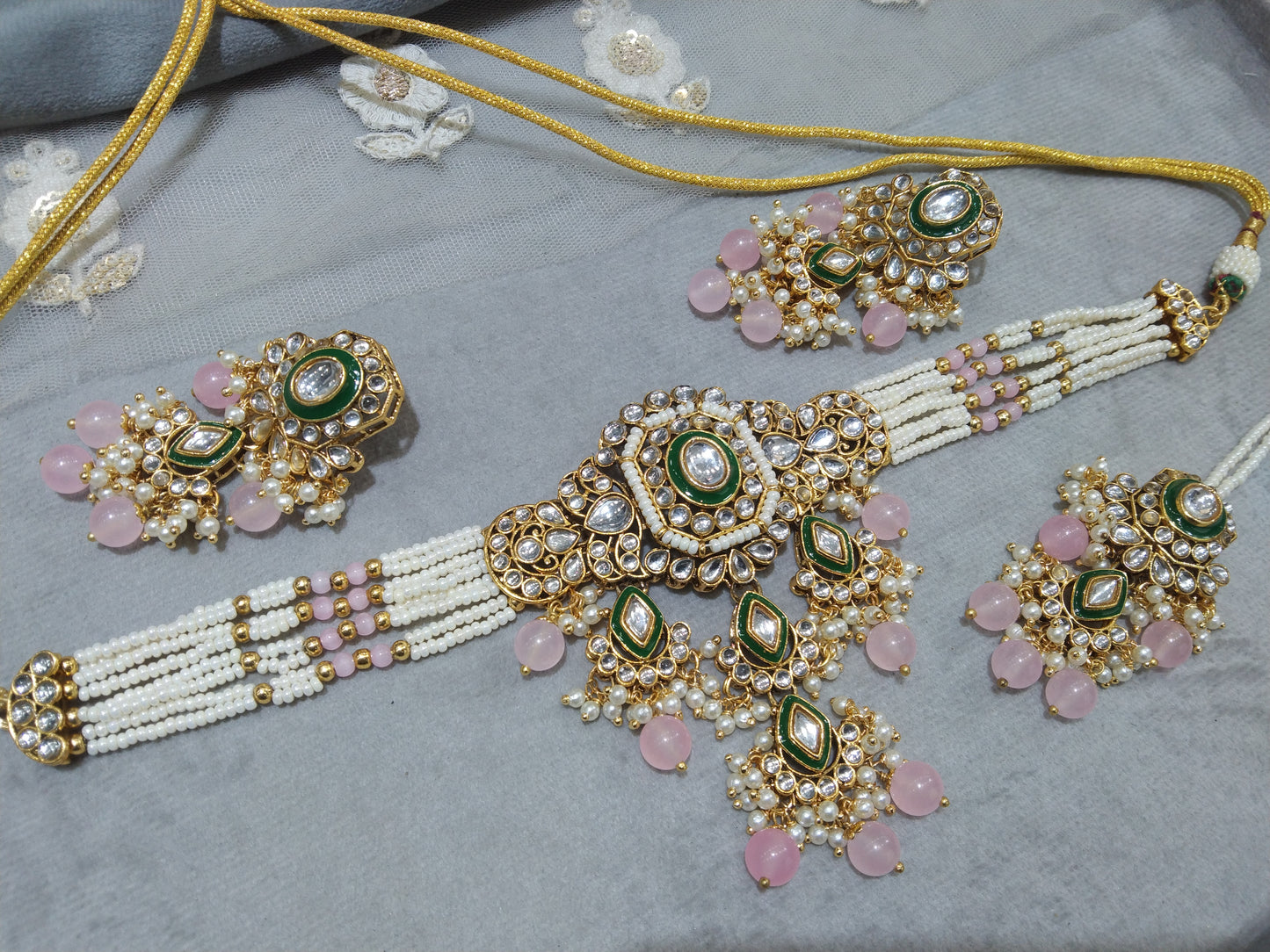 Indian jewellery Gold pink kundan choker set/ kundan choker kundan ciylo set