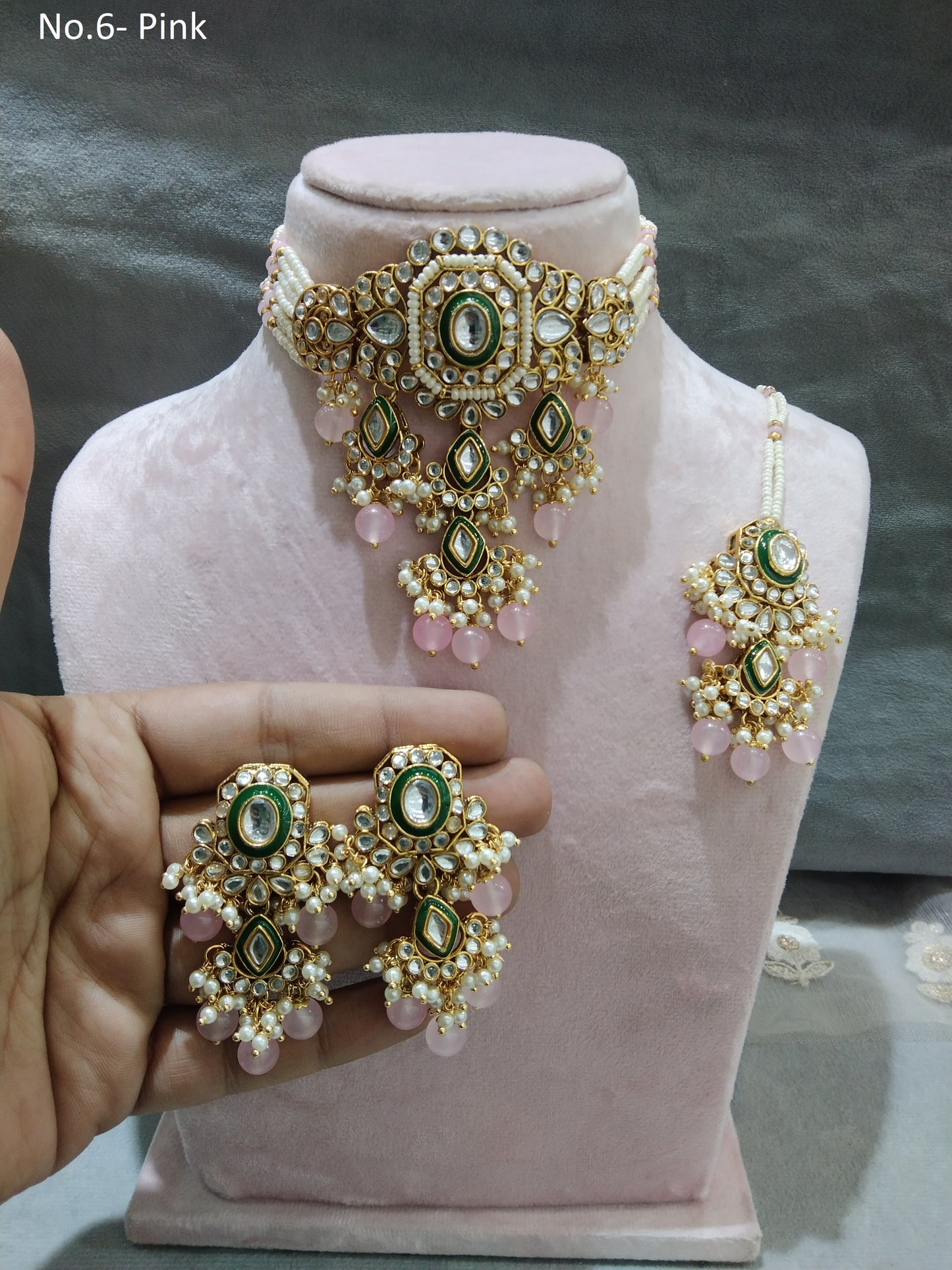 Indian jewellery Gold pink kundan choker set/ kundan choker kundan ciylo set