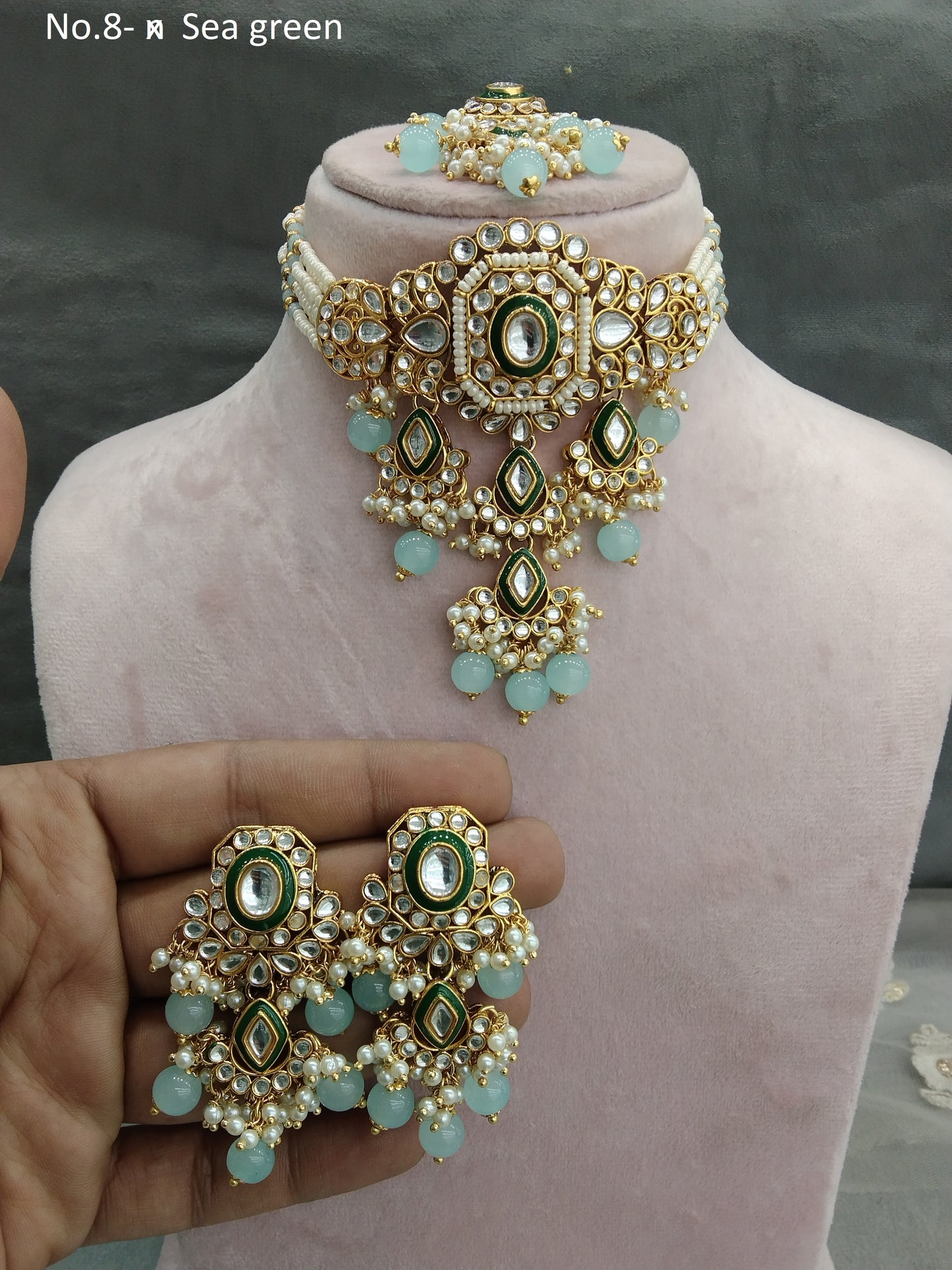 Indian jewellery Gold sea green kundan choker set/ kundan choker kundan ciylo set