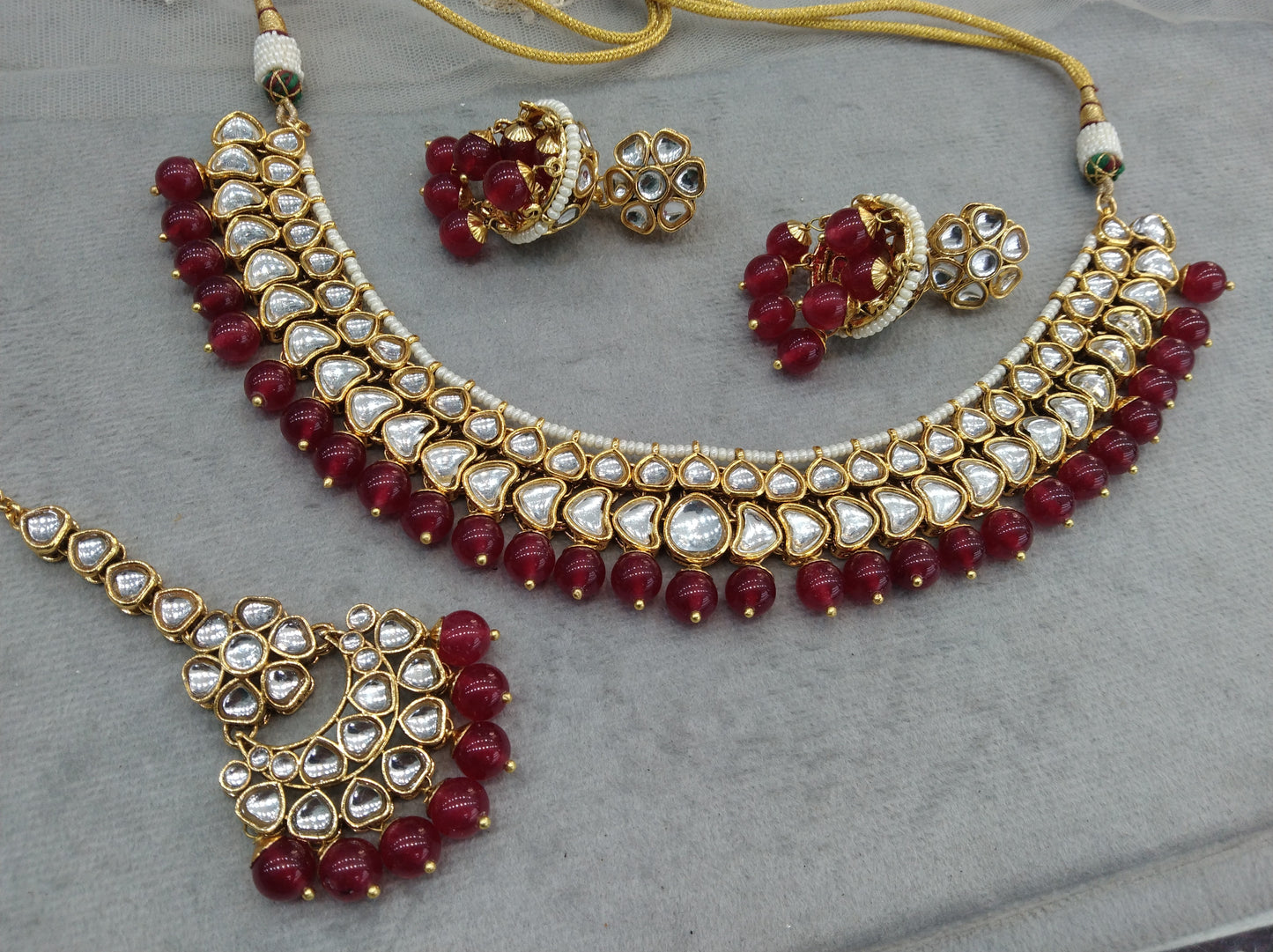 Gold ruby Kundan Necklace Jewellery Set/ Gold kundan Indian jewellery kundan keli sets