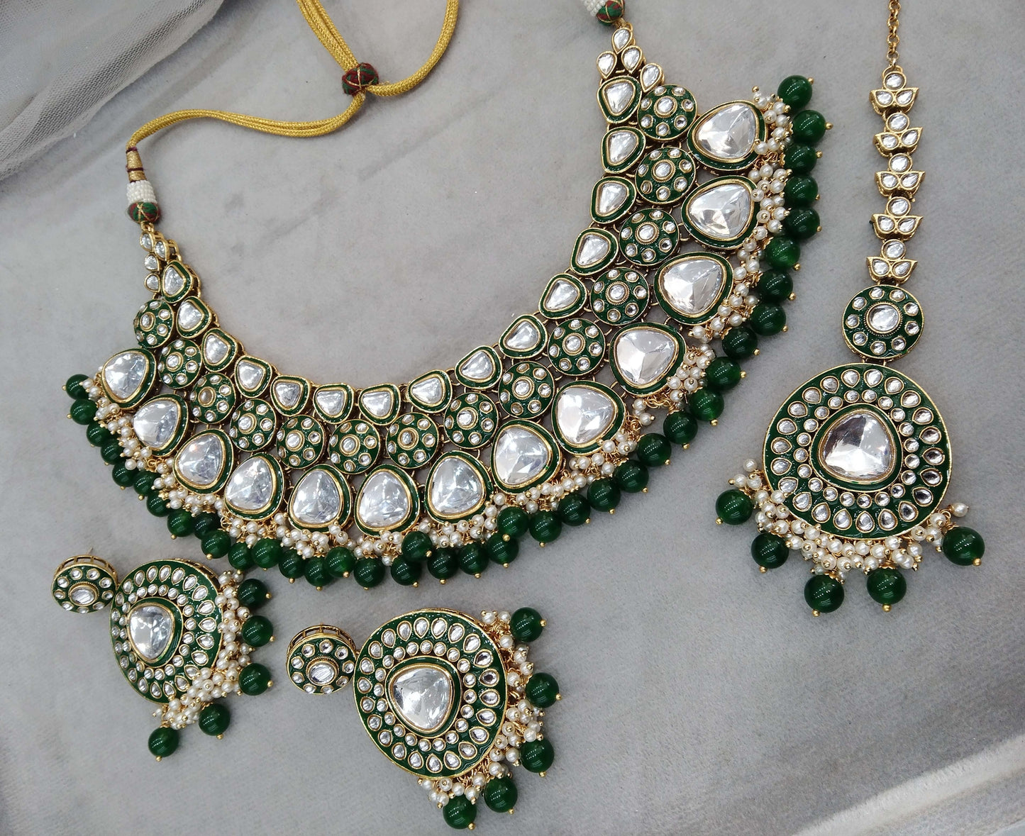 Green Kundan Necklace Jewellery Set/ Gold kundan Indian jewellery kundan kimi sets