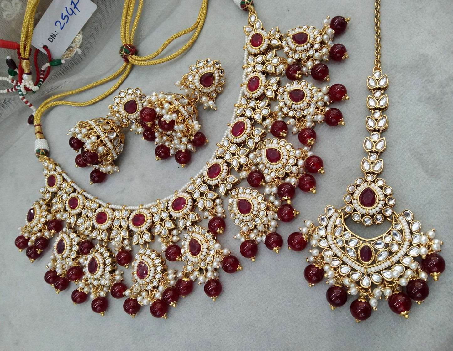 Gold maroon Kundan necklace Jewellery Set/ Gold kundan Indian jewellery kundan kevi sets