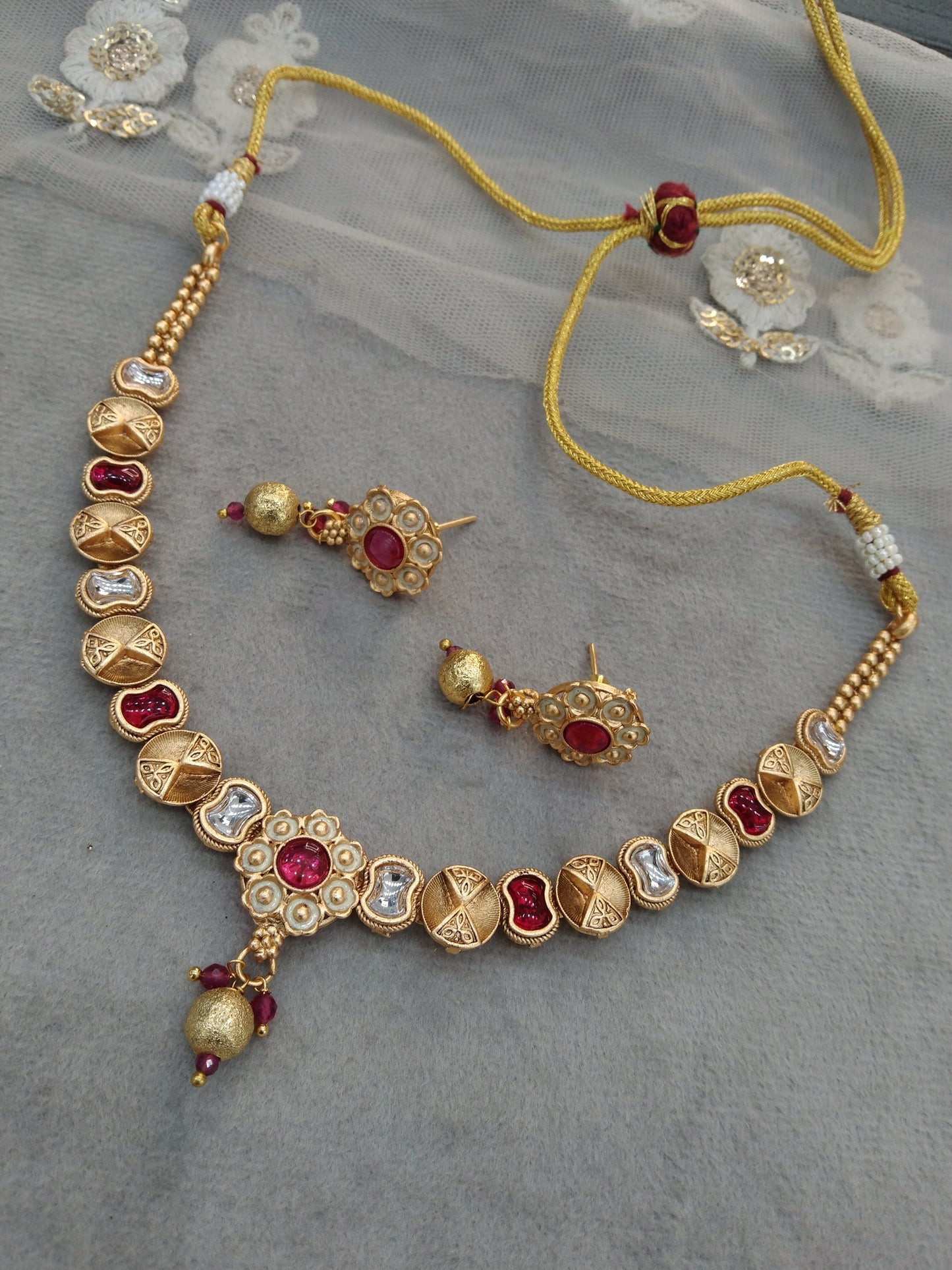 Gold polki necklace set Indian challa Jewellery