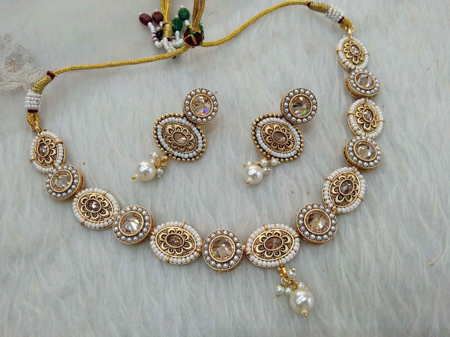 Gold polki necklace set Indian chivi Jewellery