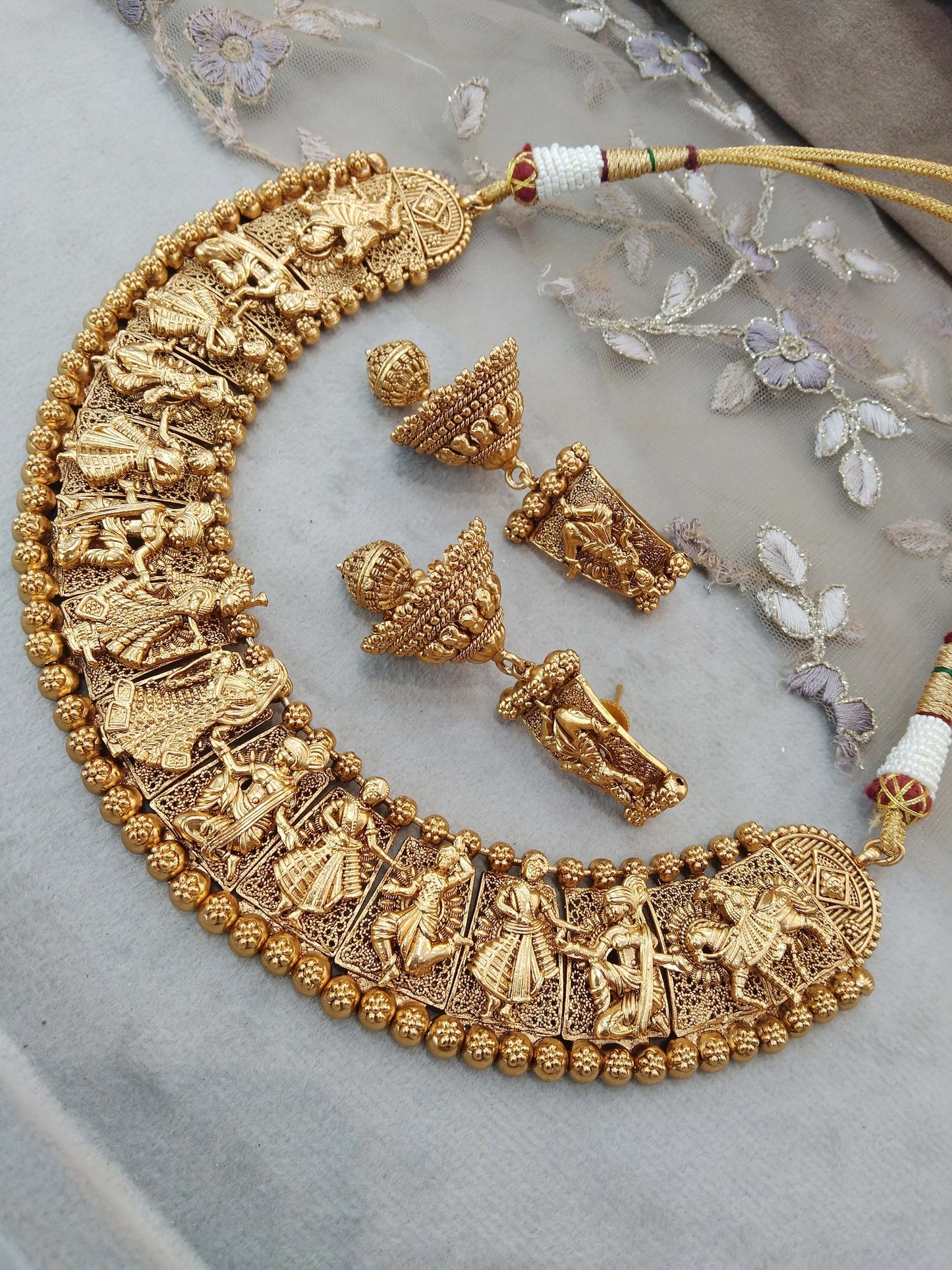 Gold polki Necklace set Indian selvi Jewellery