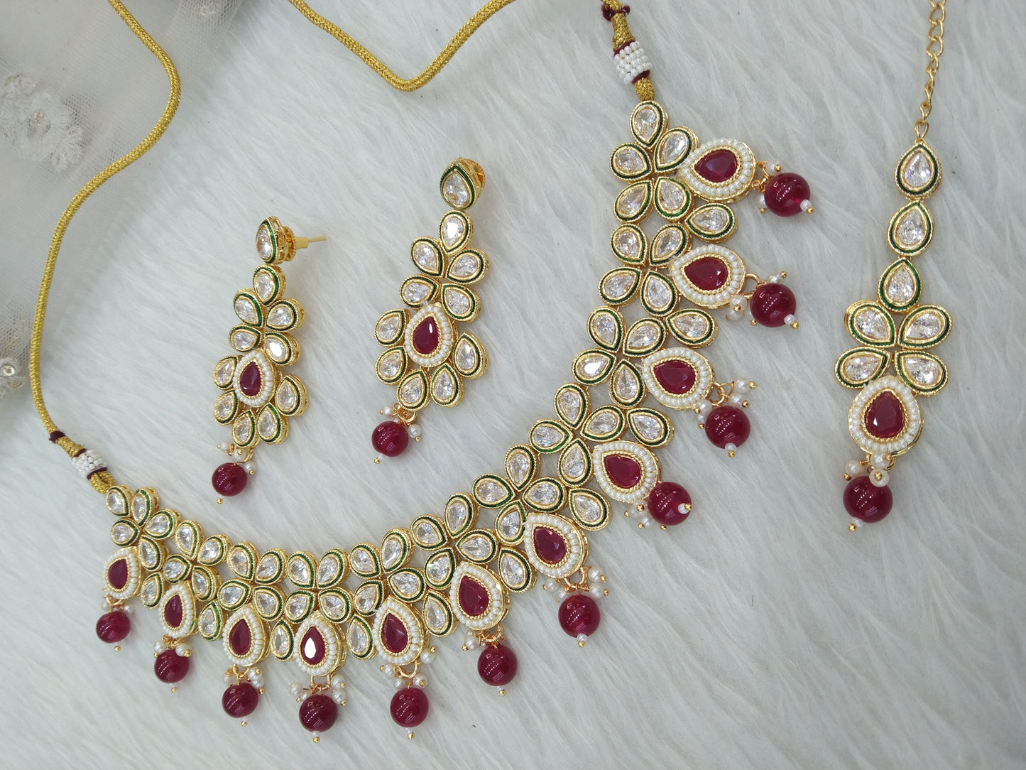Indian Jewellery/Bridal Gold Ruby Kundan necklace Set Jewellery swaziland
