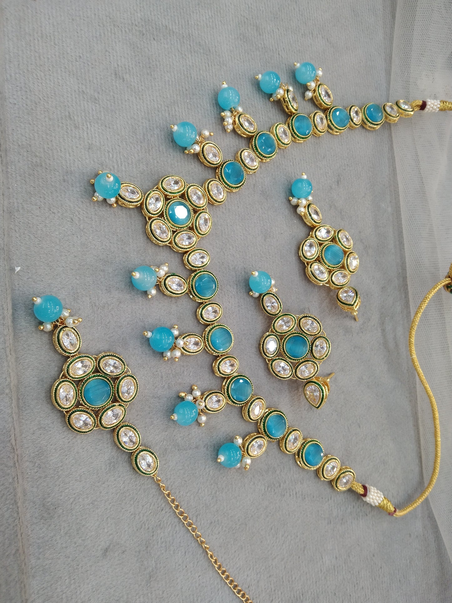 Indian Jewellery/Bridal Gold sky blue Kundan necklace Set Jewellery swaziland