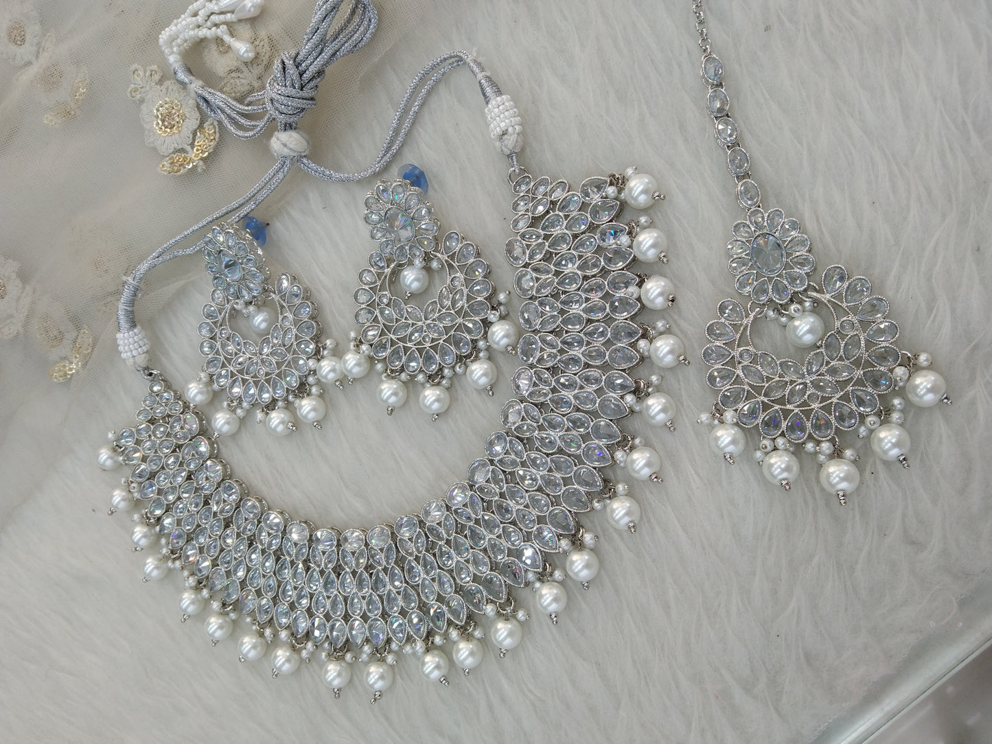 Silver Necklace Set/Bridesmaid necklace Wedding Jewellery zedd set