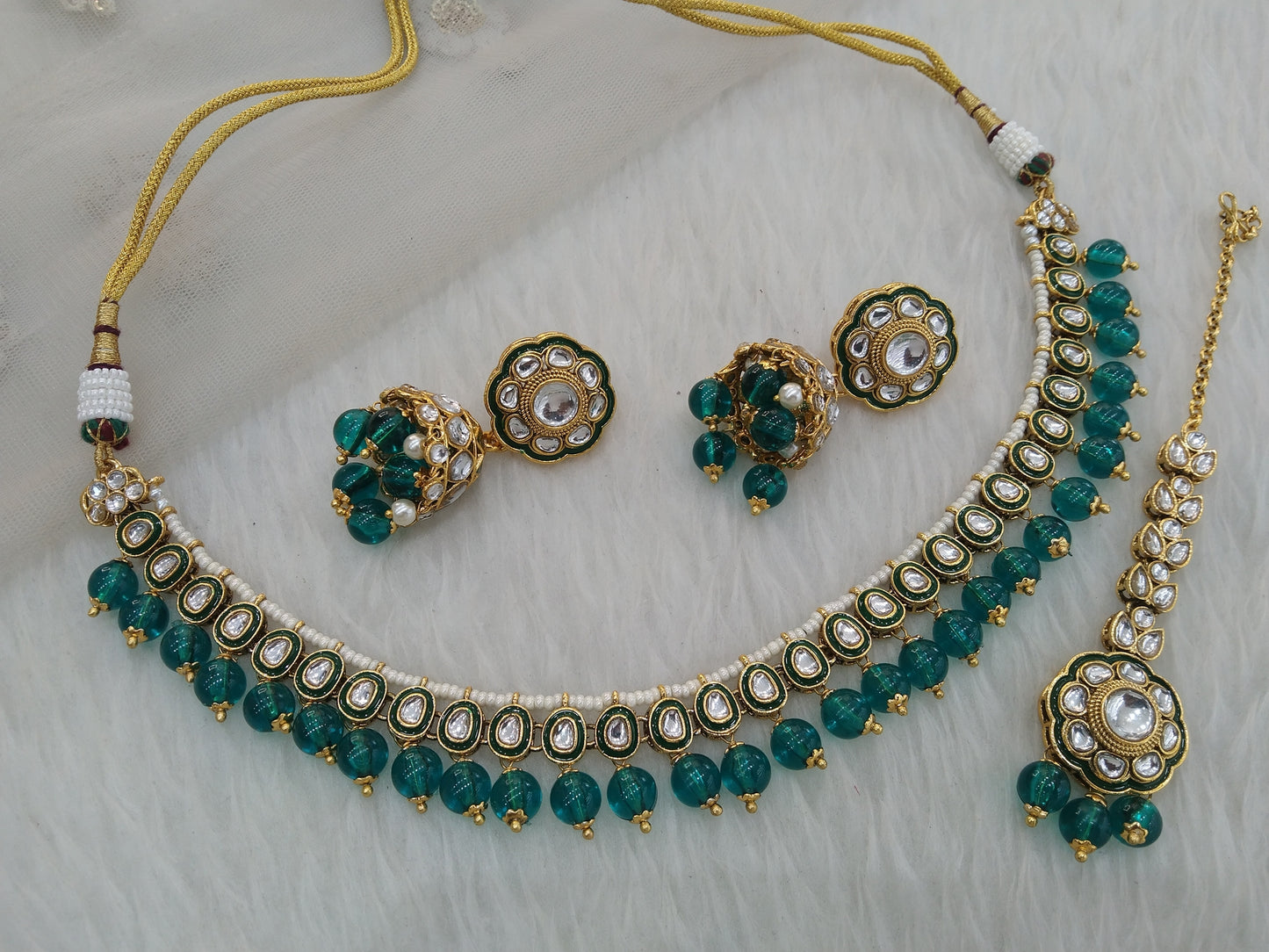 Indian jewellery gold rama green kundan necklace Set/ kundan holi Set
