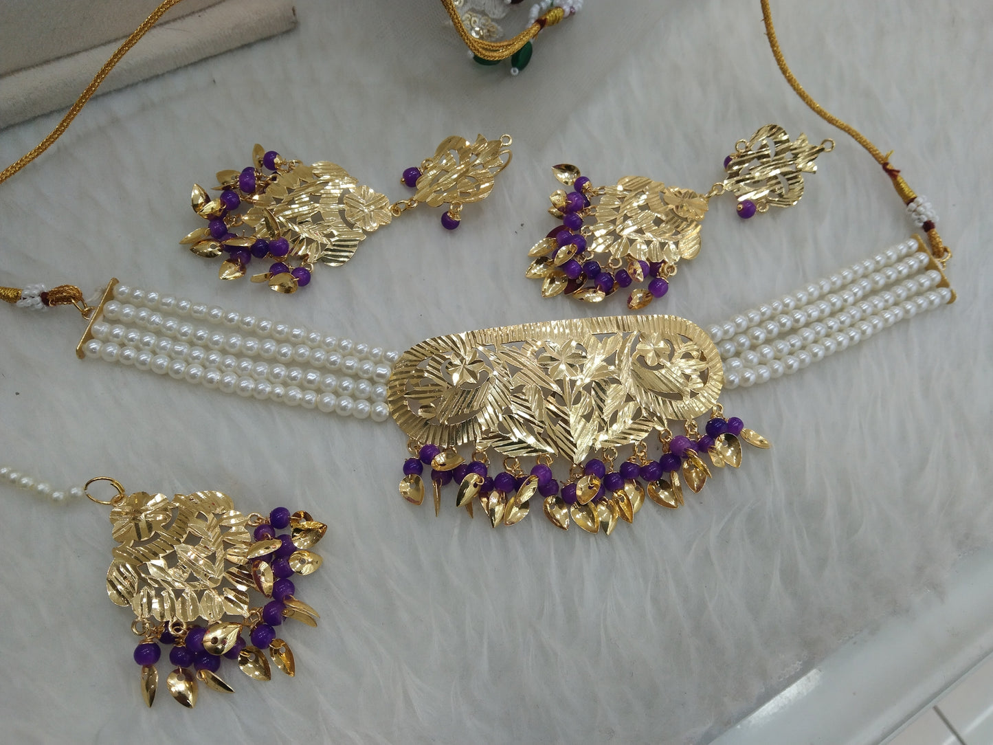 Indian Jewellery/Bridal Gold jadau choker blue pippal patti Set