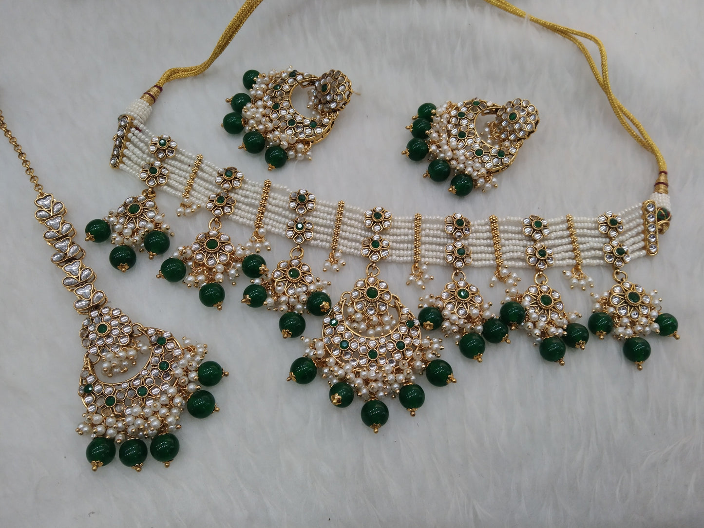 Indian jewellery kundan Choker Set Necklace Earrings Set/Gold green Indian Diplo Jewellery Necklace Set/Indian Choker Set
