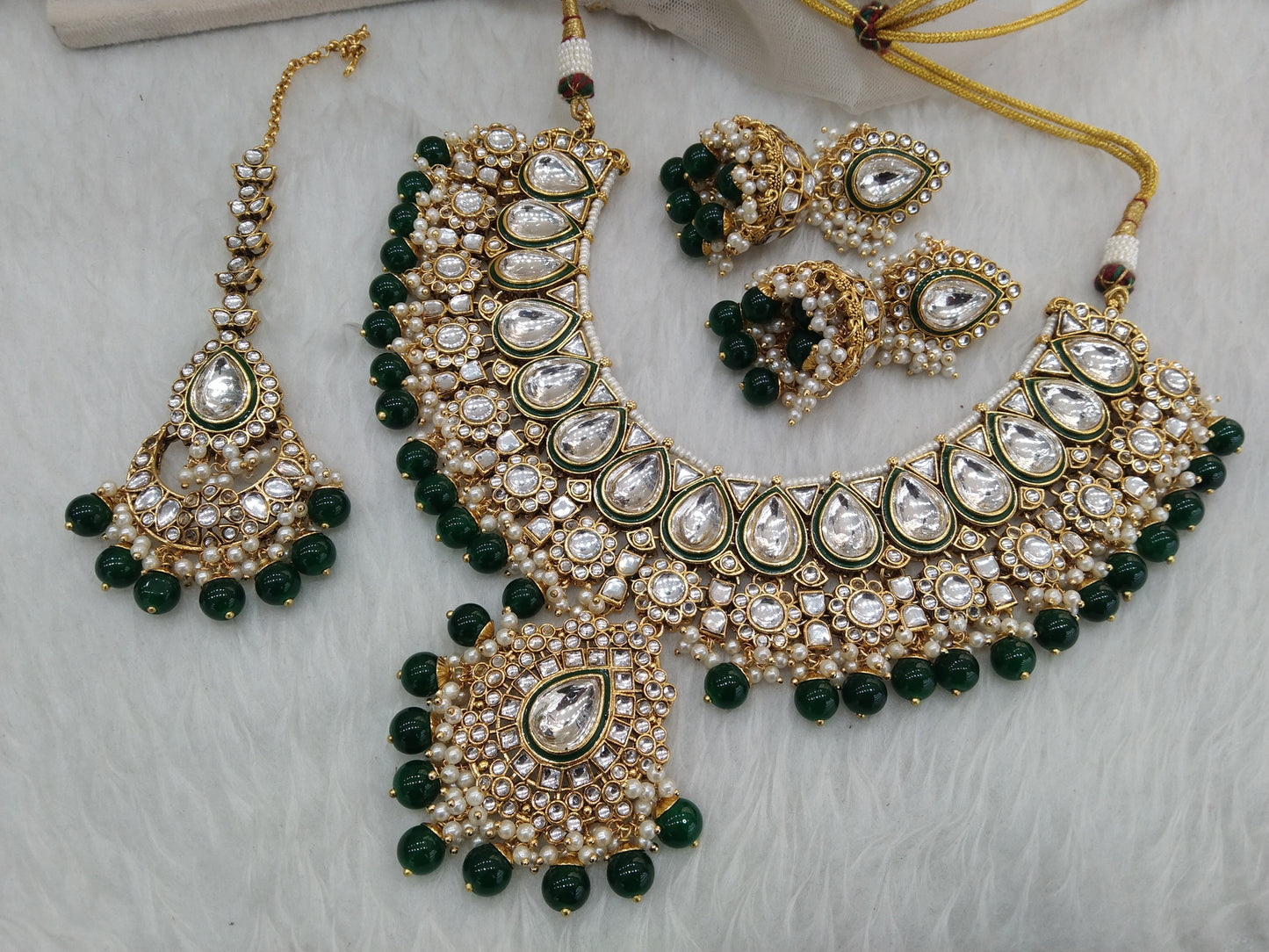 Green Kundan Necklace Jewellery Set/ Gold kundan Indian jewellery kundan kity sets