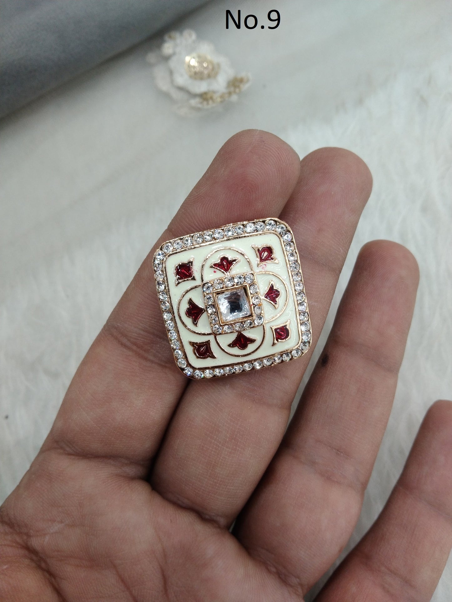 Indian Ring /Rose gold kundan ring/Finger rings Big round bridal ring hand accessory/lairi