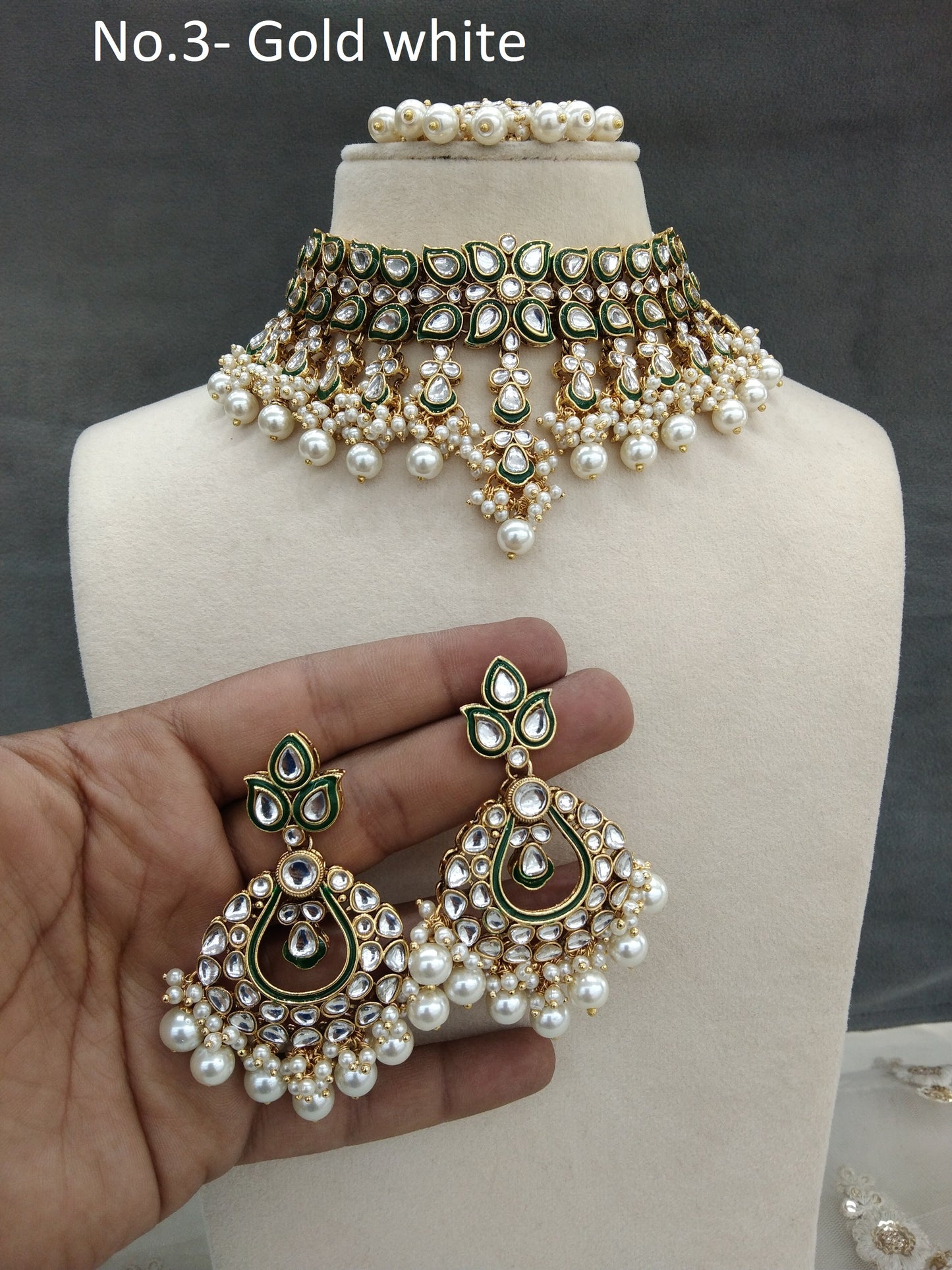 Ivory Kundan   Jewellery Choker Necklace Set/ Tiska Kundan Online Set