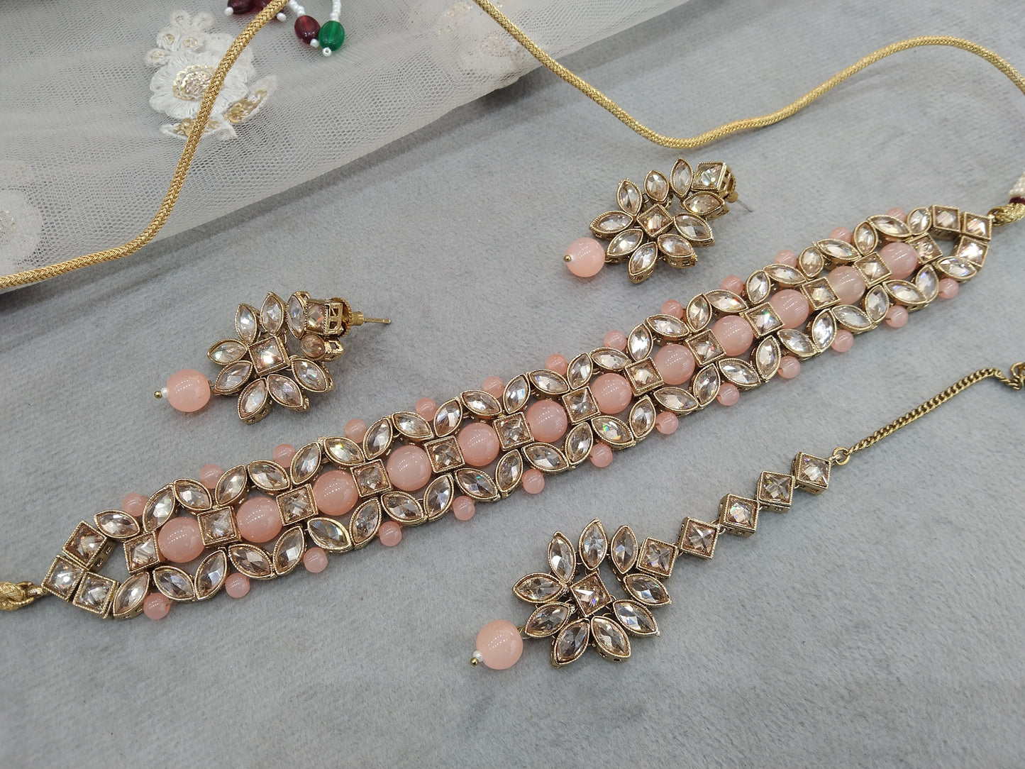 Antique Gold peach choker Set/ Antique gold choker Indian hiki Jewellery