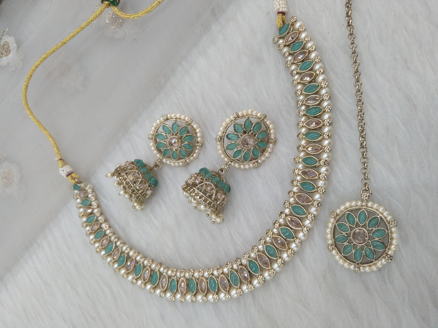 Indian Jewellery/Antique gold rama green necklace Set//jewellery sitara sets