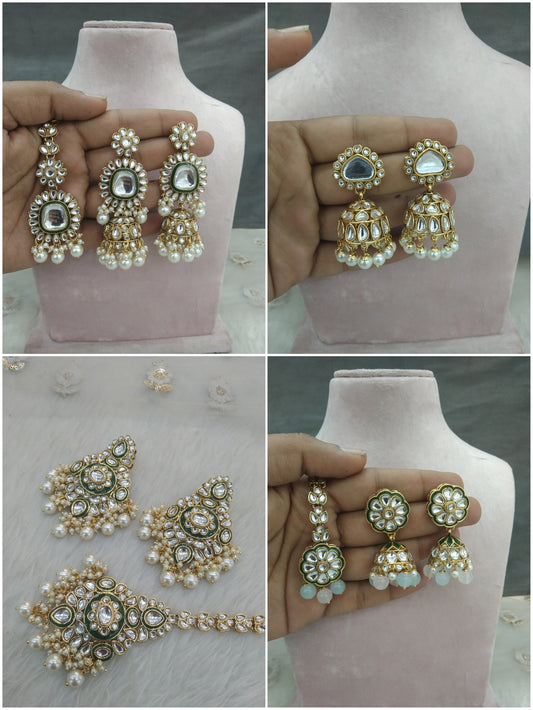 Indian Earrings tikka Jewellery/gold  Earrings tikka set/ bollywood Earrings meena Set