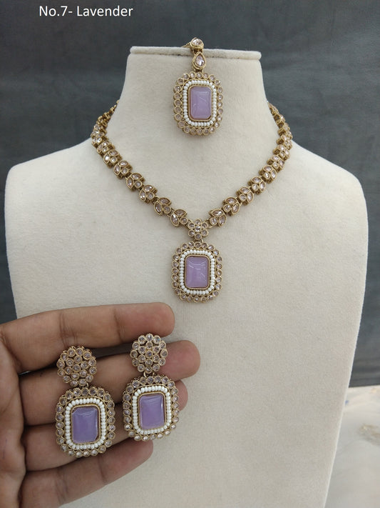 Antique gold lavender necklace set/ necklace Indian rishi jewellery set