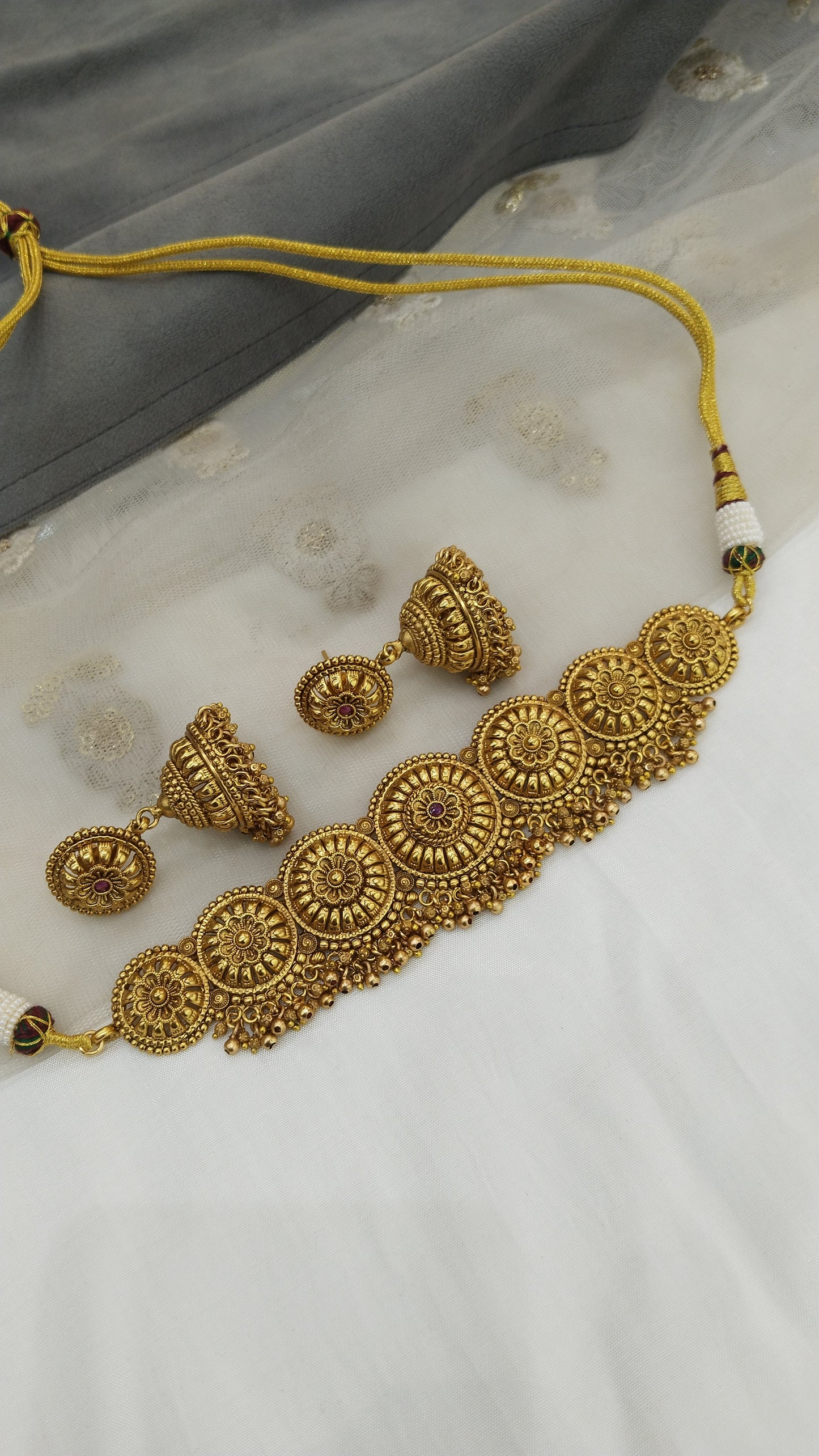 Gold Plat Polki Choker Indian Punjabi jewellery Selvi Set
