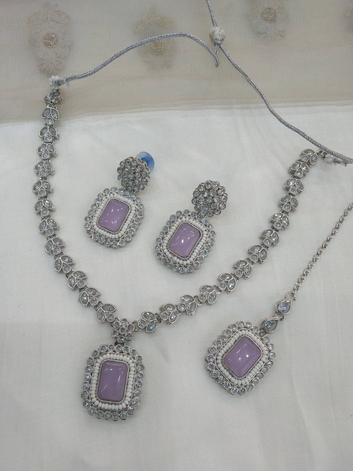 Silver lavender necklace set/ necklace Indian rishi jewellery set