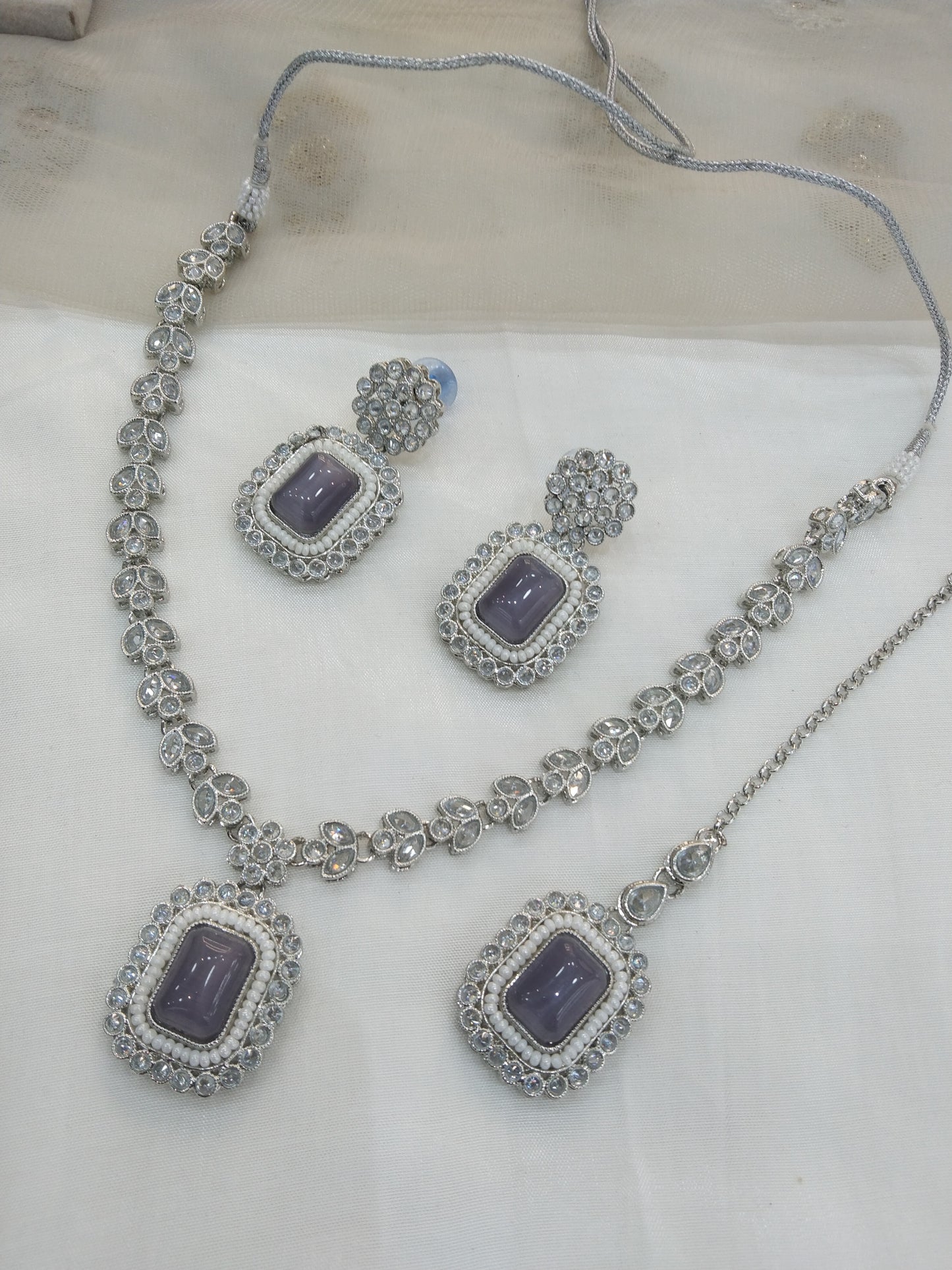 Indian Silver grey necklace set/ necklace Indian rishi jewellery set
