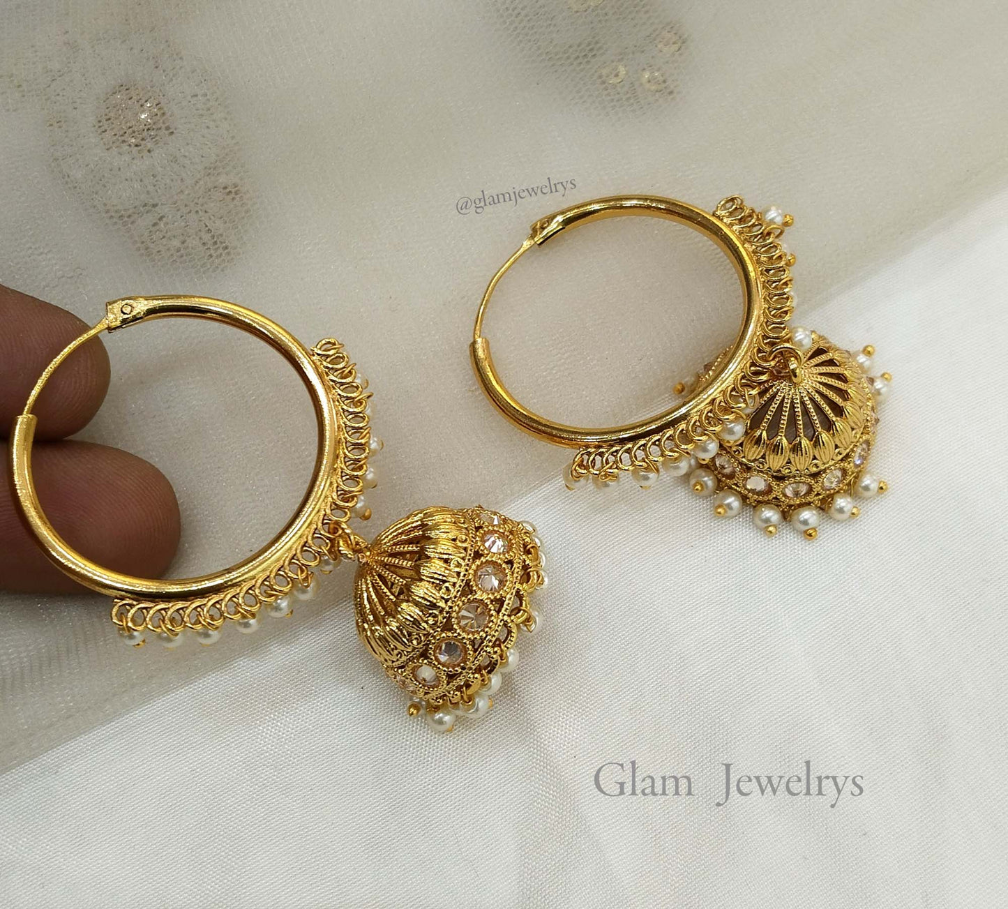 Jhumka Bali Gold Hoop Earrings/Bollywood Indian Jewelry Jewellery Jhumka Set/Punjabi Muslim Balli Jhumki