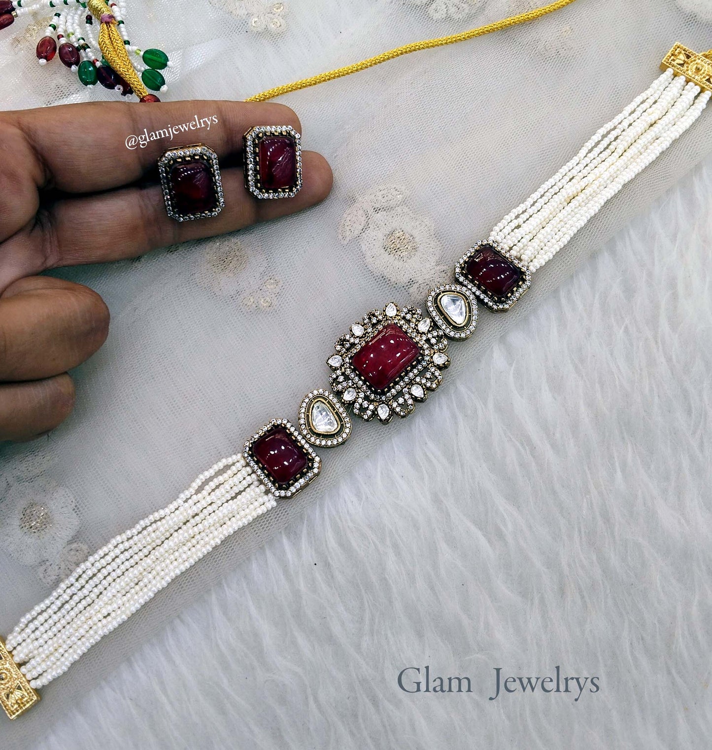 Moissanite Indian jewellery ruby kundan choker set/ kundan choker kundan sunita set