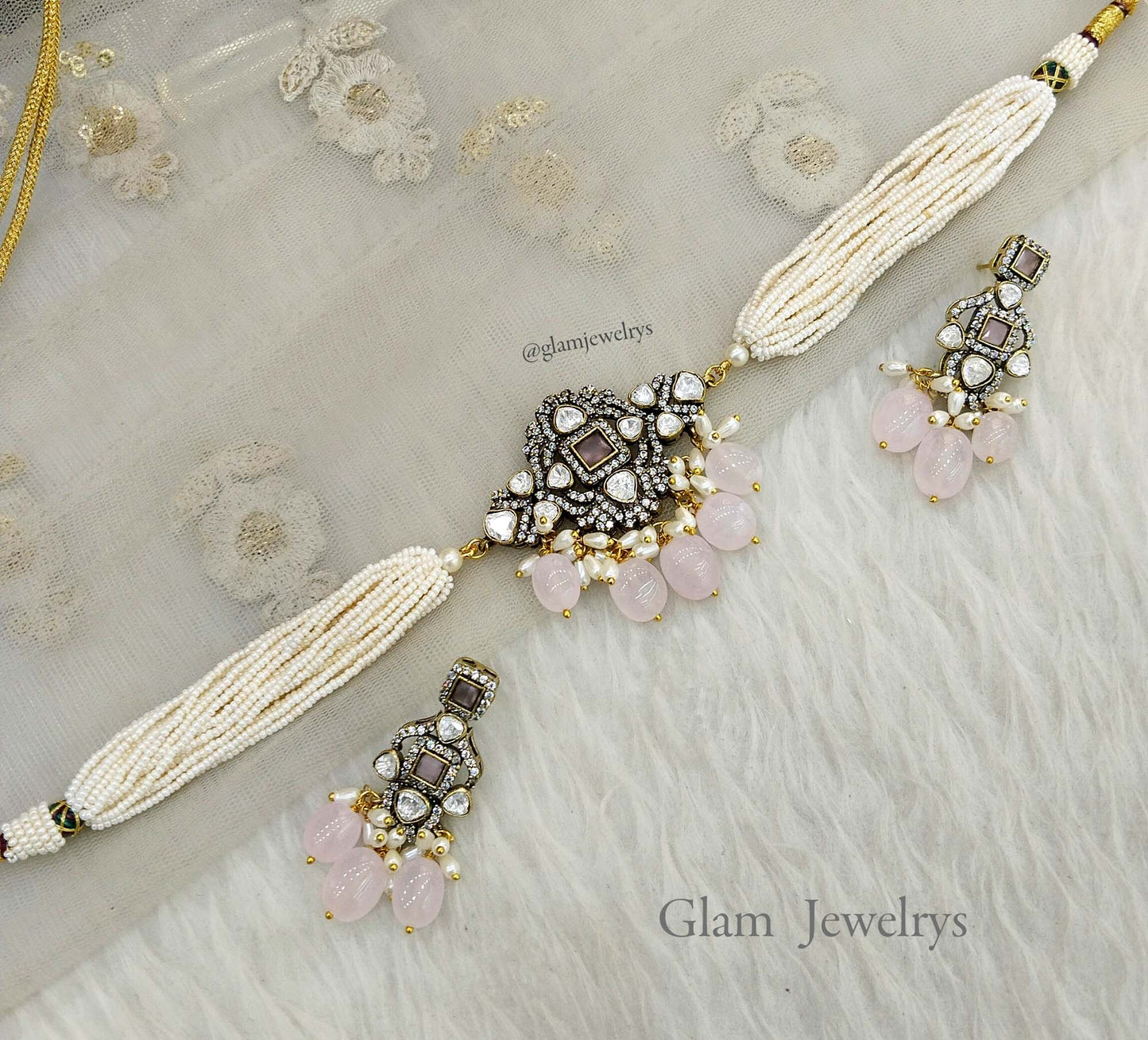 pink Moissanite kundan Indian jewellery kundan choker sunita set