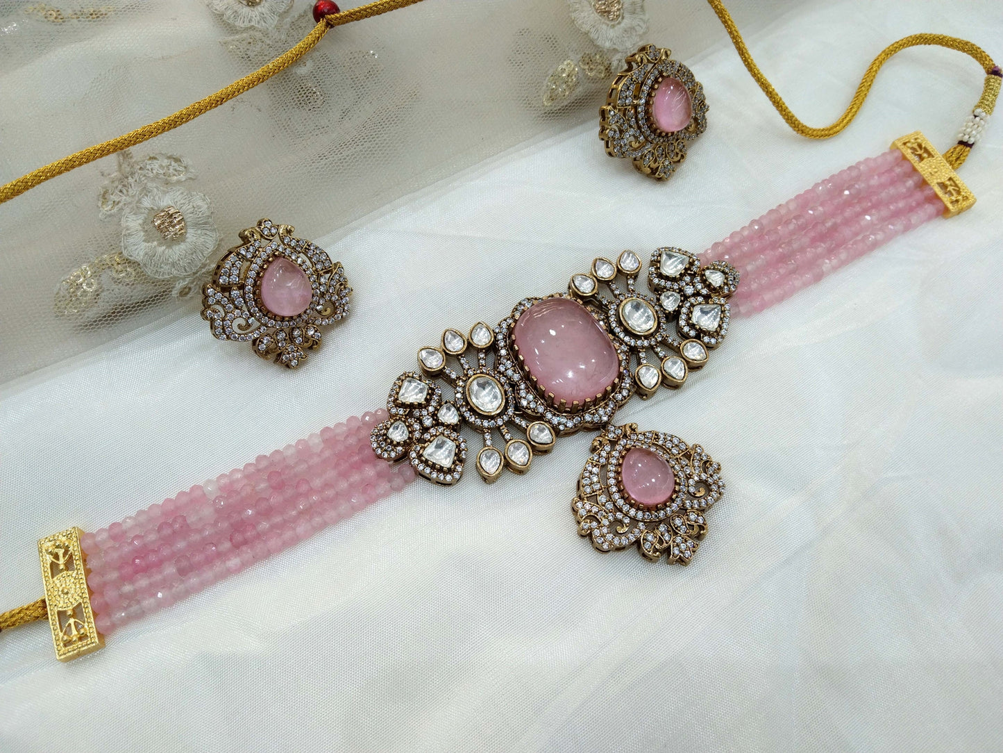 Next To Real pink Choker Indian Jewellery Sunita Wedding Set