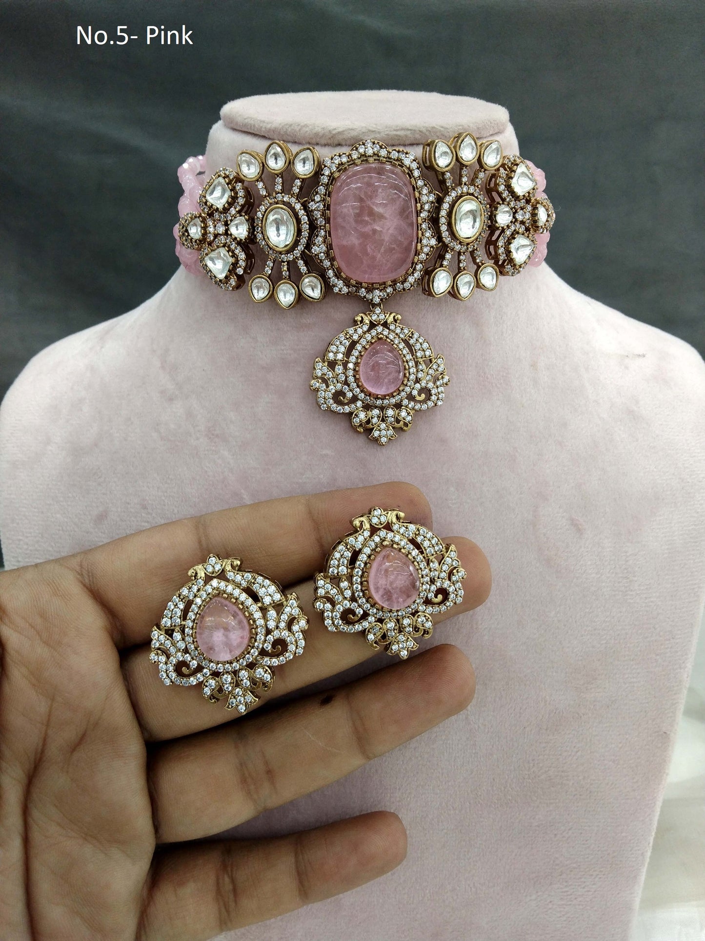 Next To Real pink Choker Indian Jewellery Sunita Wedding Set