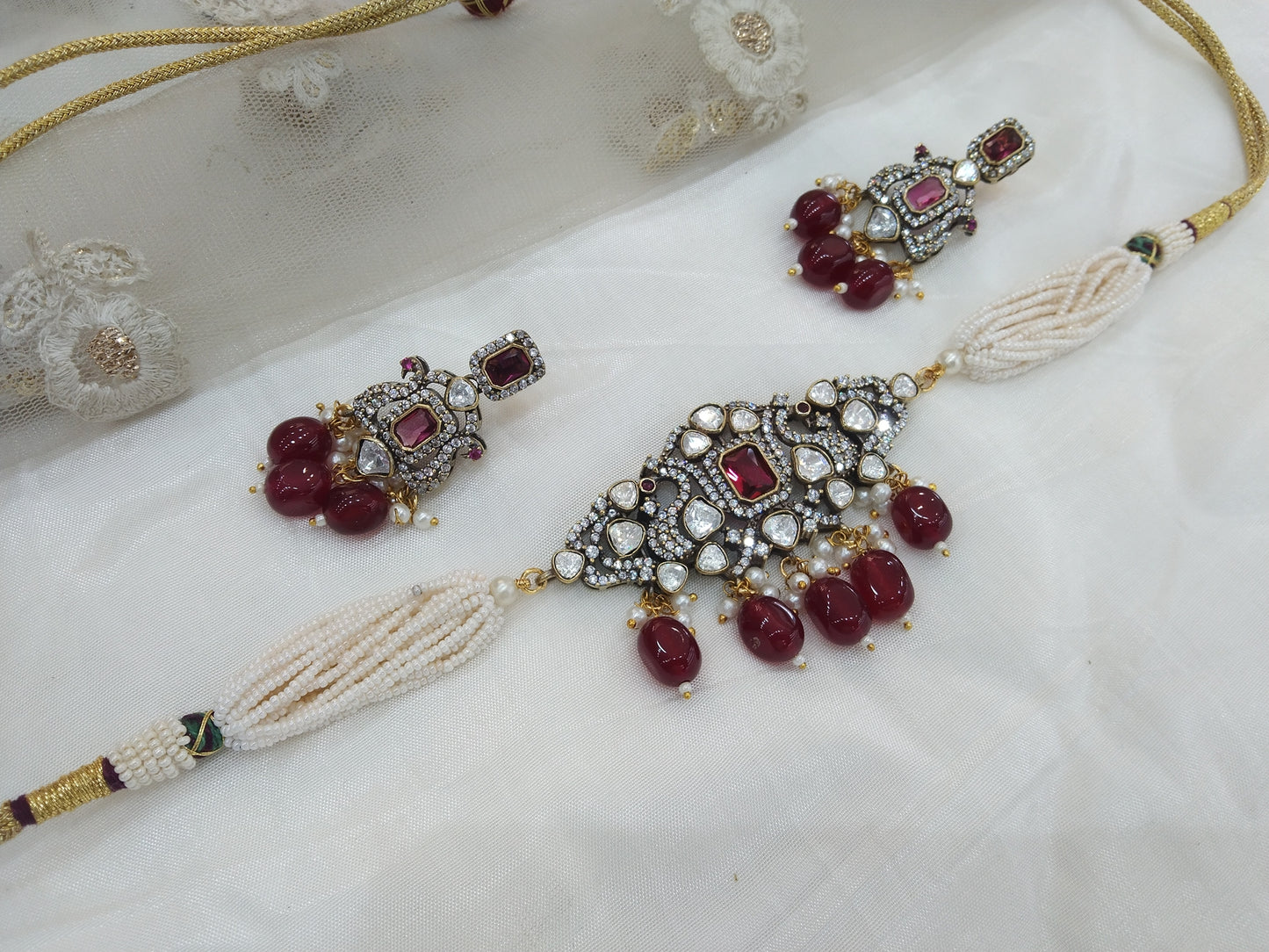 Maroon Moissanite kundan Indian jewellery kundan choker sunita set