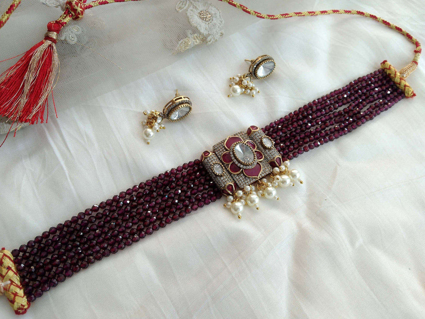 Next To Real Maroon Choker Indian Jewellery Sunita Wedding Set