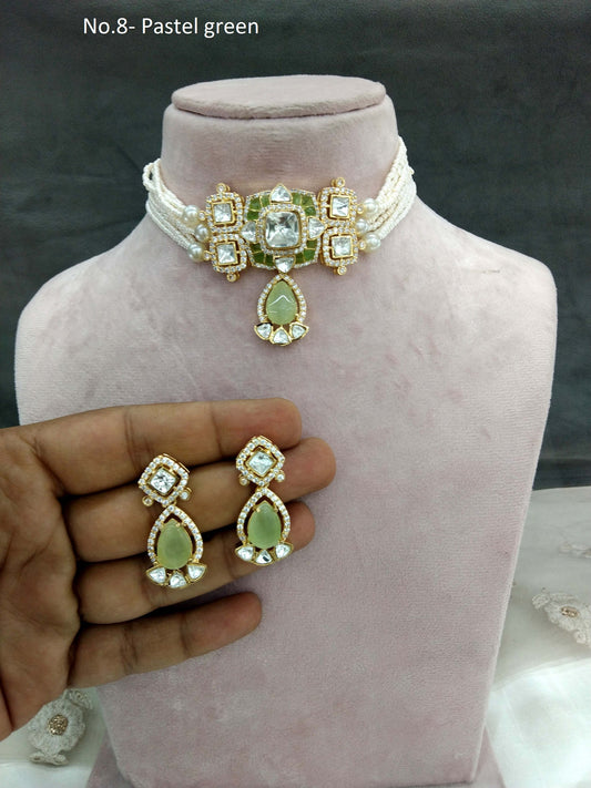 Moissanite Pastel Green Choker Indian Jewellery Sunita Wedding Set