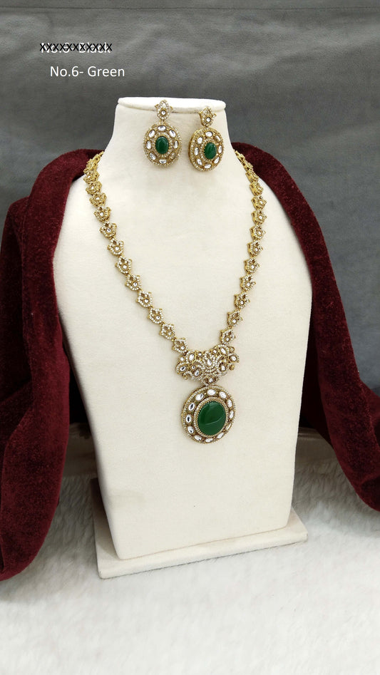 Green Moissanite kundan long  necklace set Indian Jewellery Sunita Wedding Set
