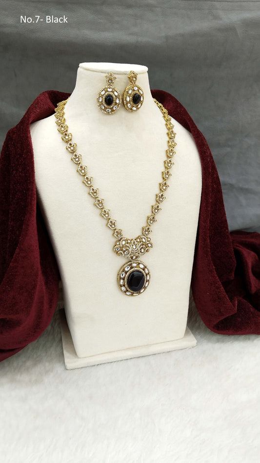 Black Moissanite kundan long  necklace set Indian Jewellery Sunita Wedding Set