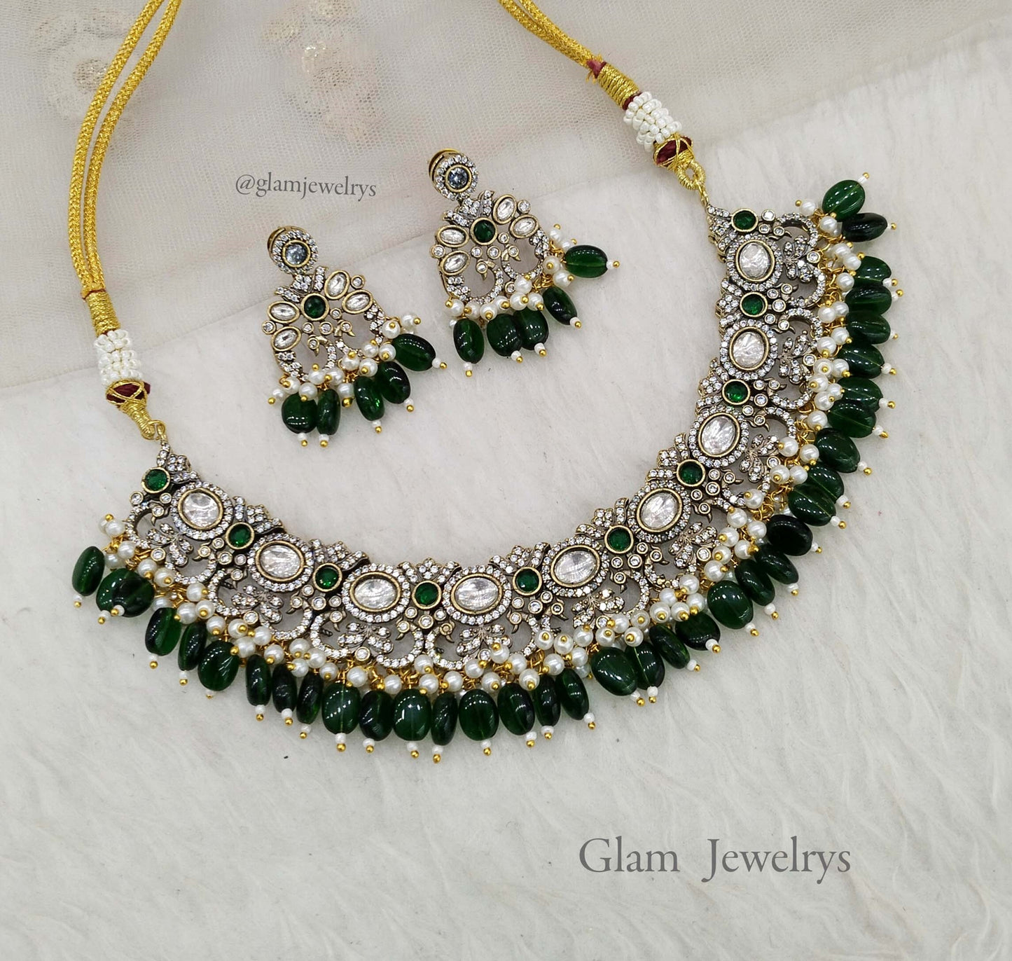 Moissanite kundan Green necklace Indian Jewellery Sunita Wedding Set