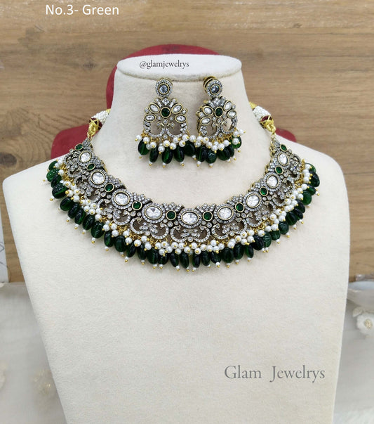 Moissanite kundan Green necklace Indian Jewellery Sunita Wedding Set
